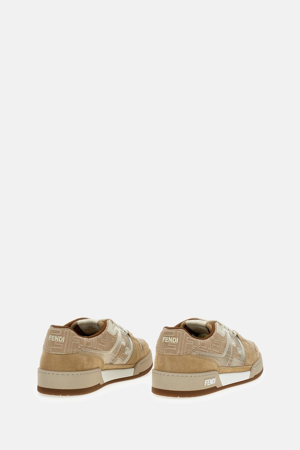 Fendi Ff-monogram Jacquard Suede-panels Sneakers In Nude