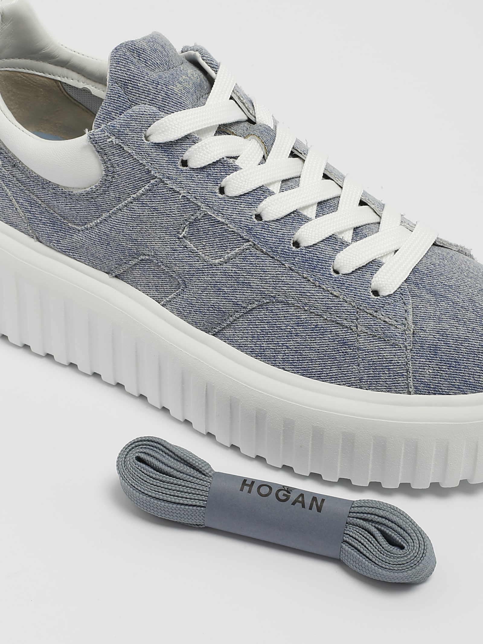 Hogan Ligth Blue H-stripe Sneakers In Denim Chiaro