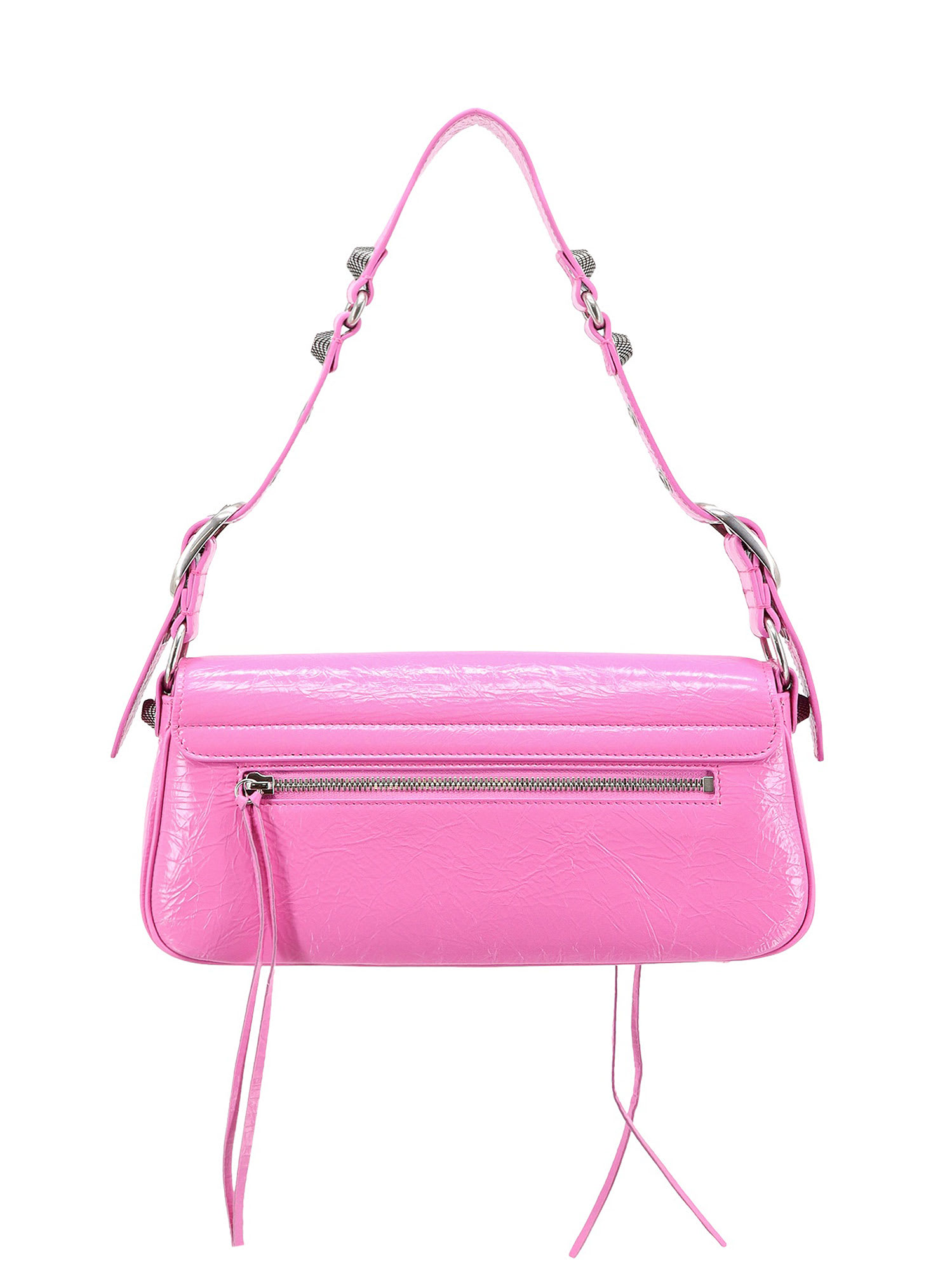 Balenciaga Green Leather Shoulder Handbag With Magnetic Closure And Metal Details In Pink