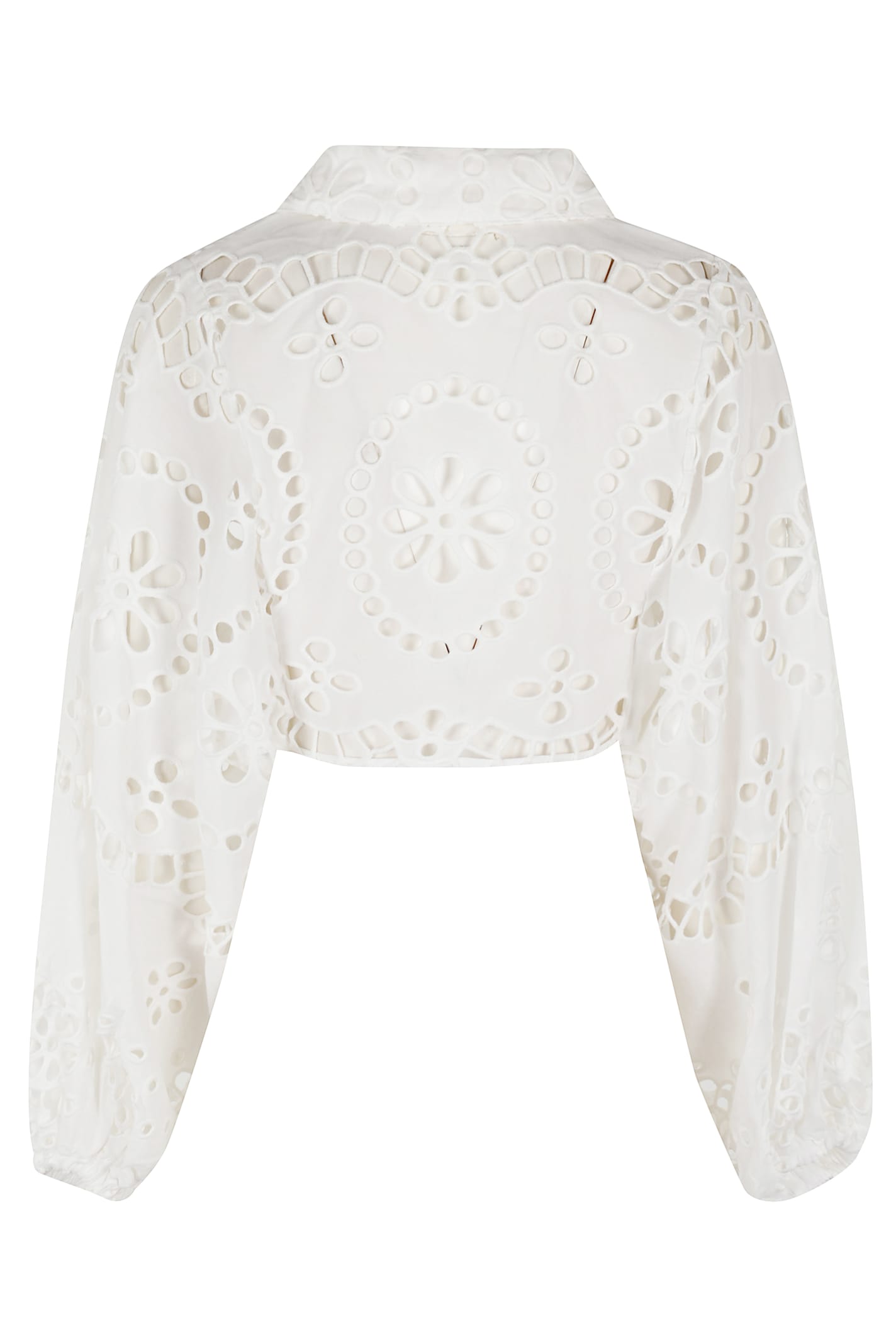 Mc2 Saint Barth Cropped White Shirt With Lace Design