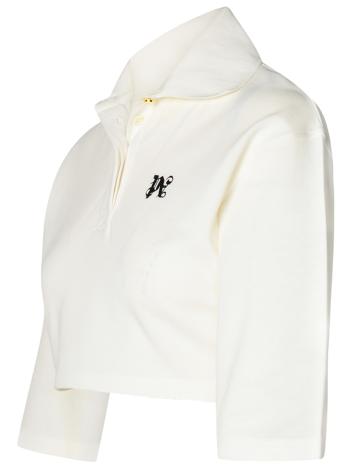 Shop Palm Angels White Cotton Crop Polo Shirt In Off White Black