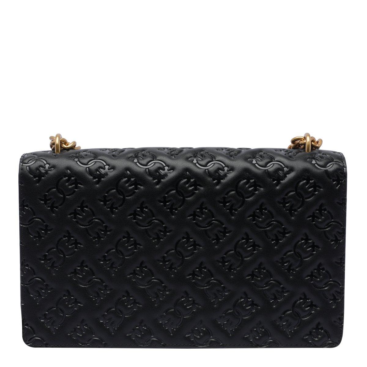 Shop Pinko Love One Classic Small Crossbody Bag In Nero/gold