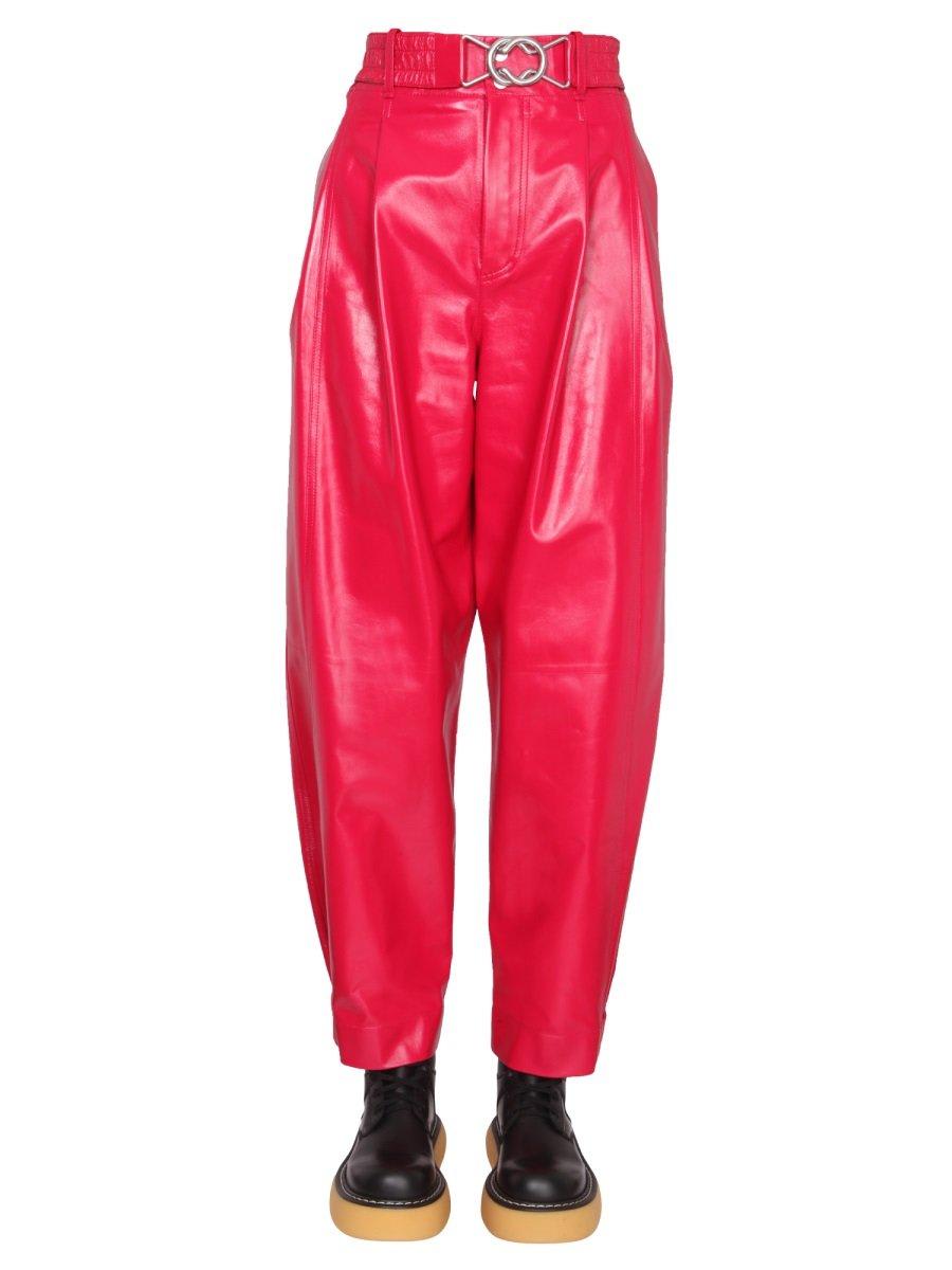 Shop Bottega Veneta Cropped Leather Pants In Red