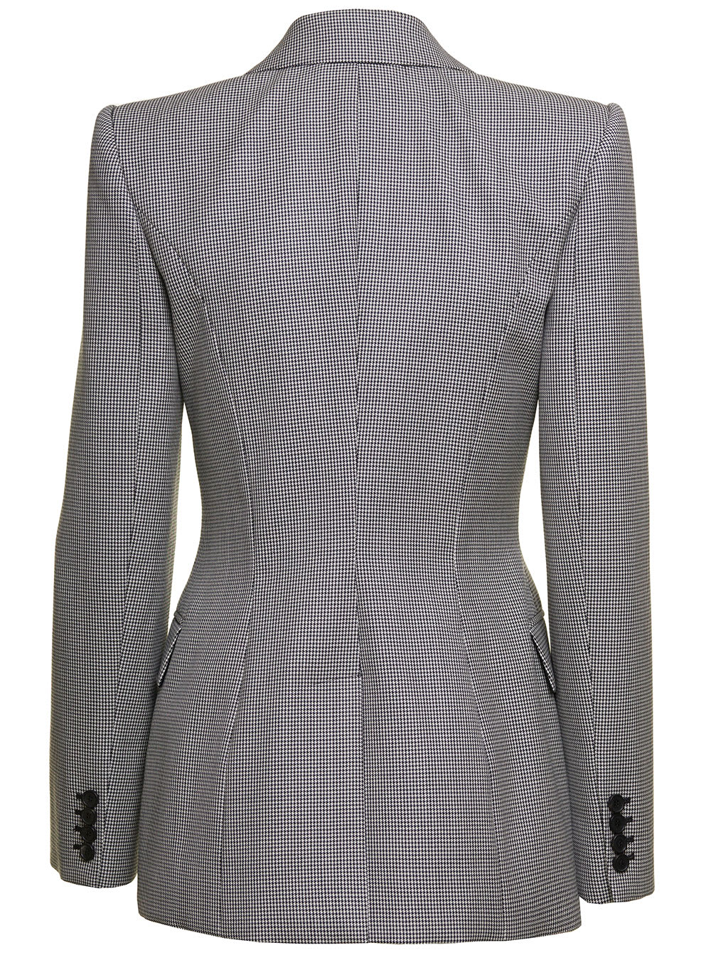 Shop Alexander Mcqueen Grey Double-breasted Jacket With Houndstooth Motif In Wool Woman