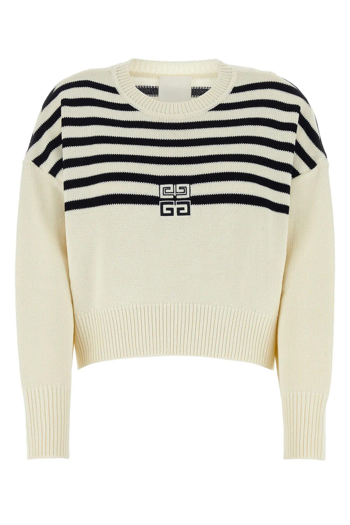 Shop Givenchy Ivory Wool Blend Sweater In White/navy