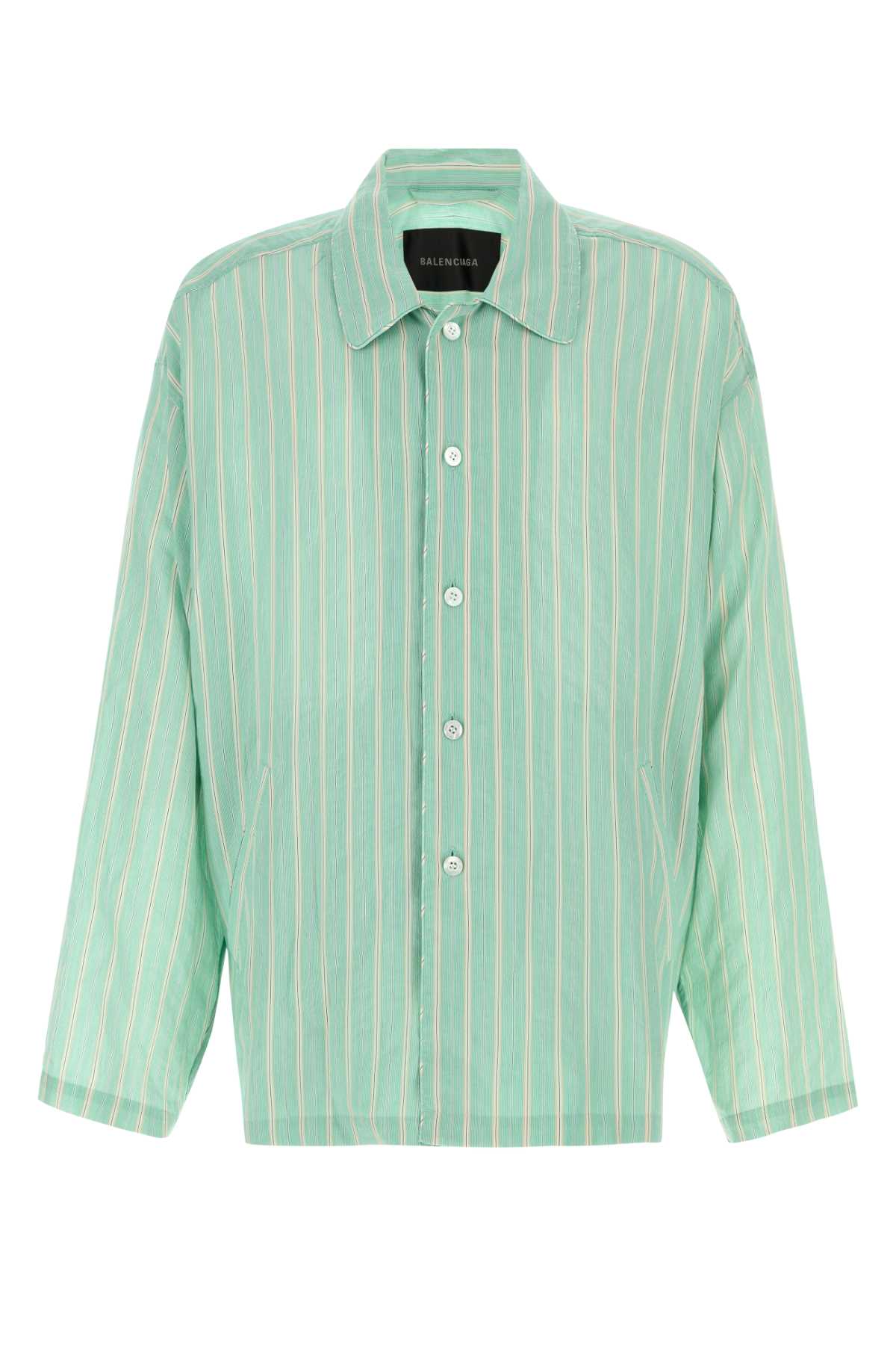 Balenciaga Oversized Shirt With Embroidered Cupro Blend In Green