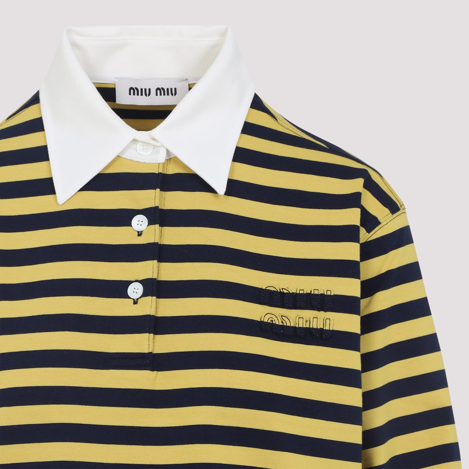 Miu Miu Striped Jersey Oversized Cropped Polo Shirt In Yellow