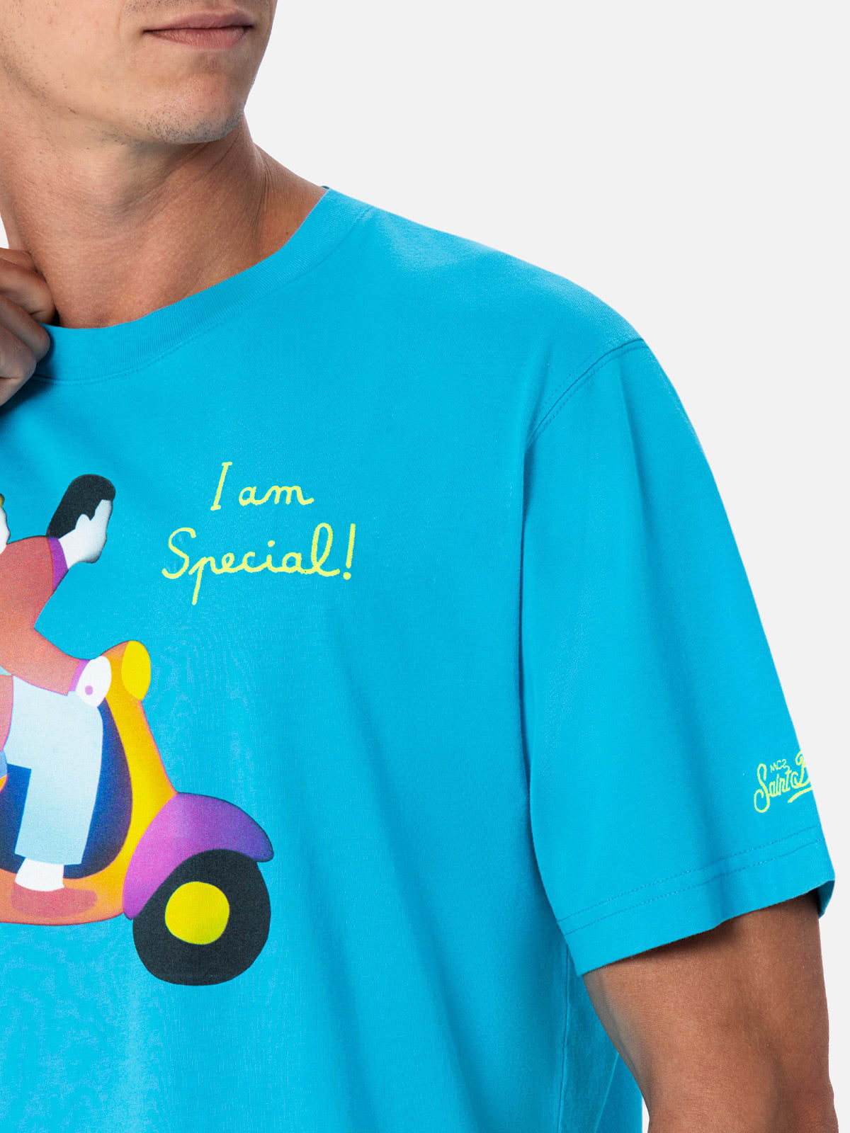 MC2 SAINT BARTH MAN COTTON T-SHIRT WITH LODOLA PLACED PRINT AND EMBROIDERY MARCO LODOLA SPECIAL EDITION