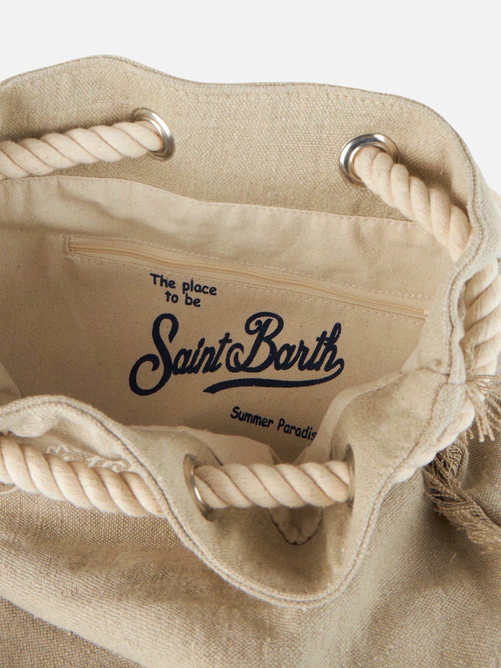 Mc2 Saint Barth Beige Boat Linen Backpack In Beige