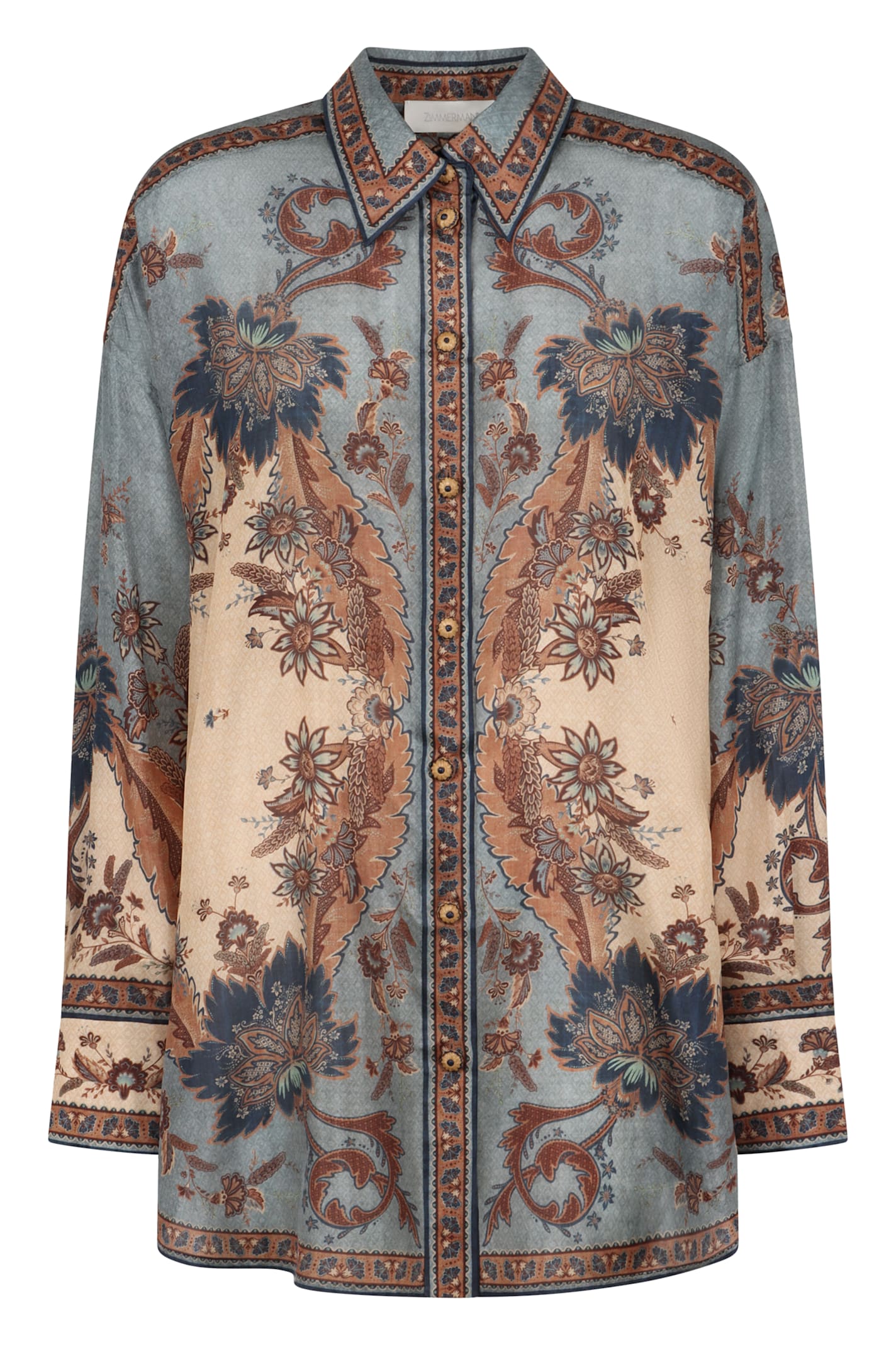Zimmermann Ascension Manstyle Printed Silk Shirt In Multi