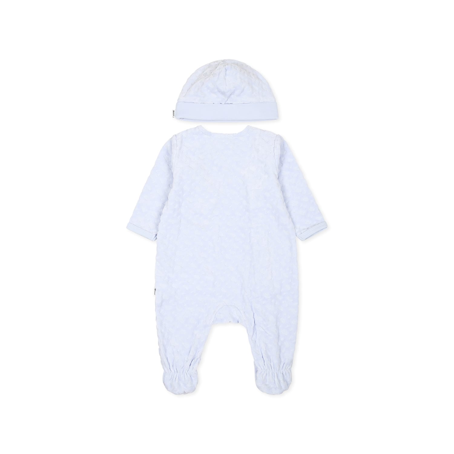 Hugo Boss Light Blue Babygrow Set For Baby Boy With Monogram In Light Blue