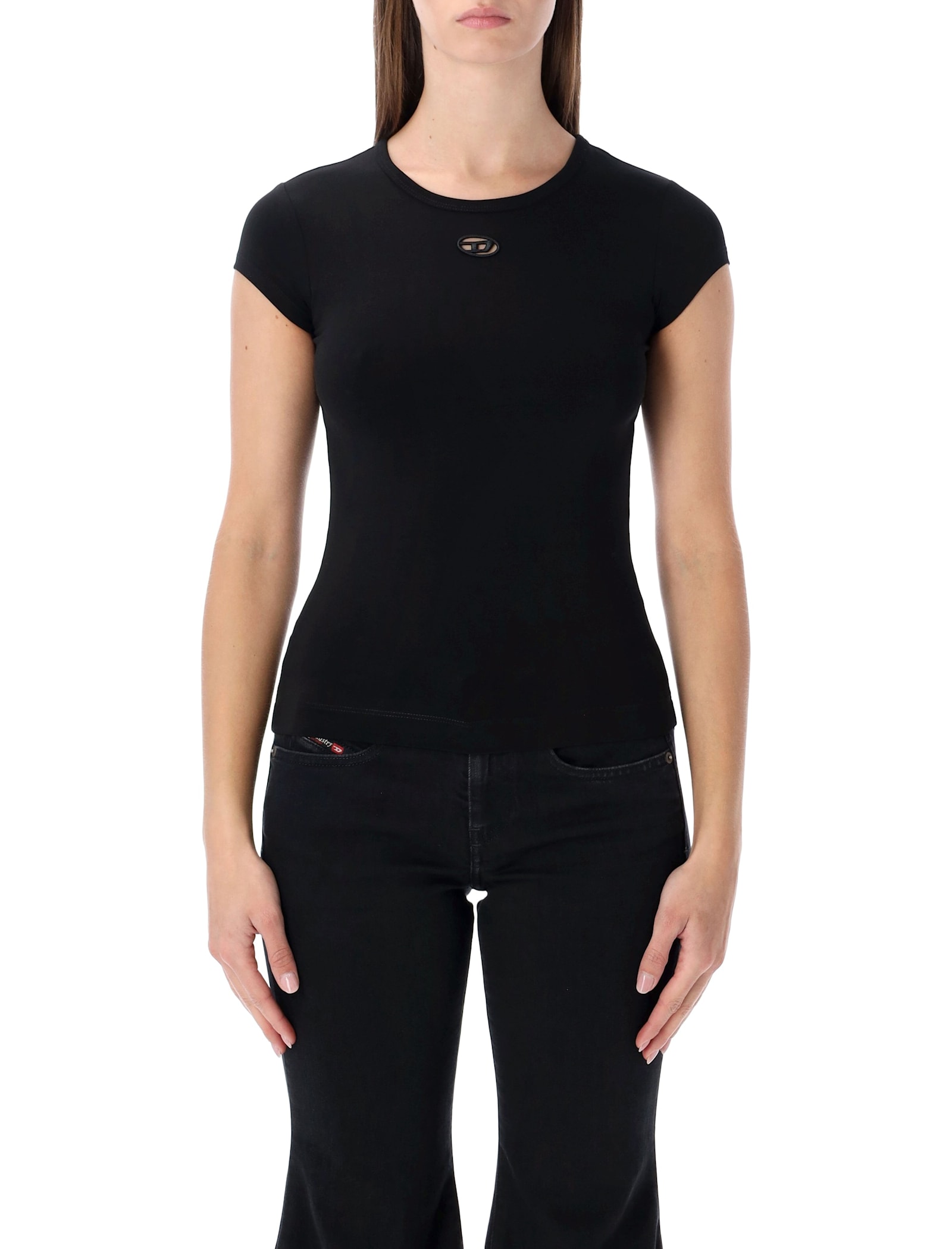 Diesel T-angie-od T-shirt With Cut-out Embroidered Logo In Black