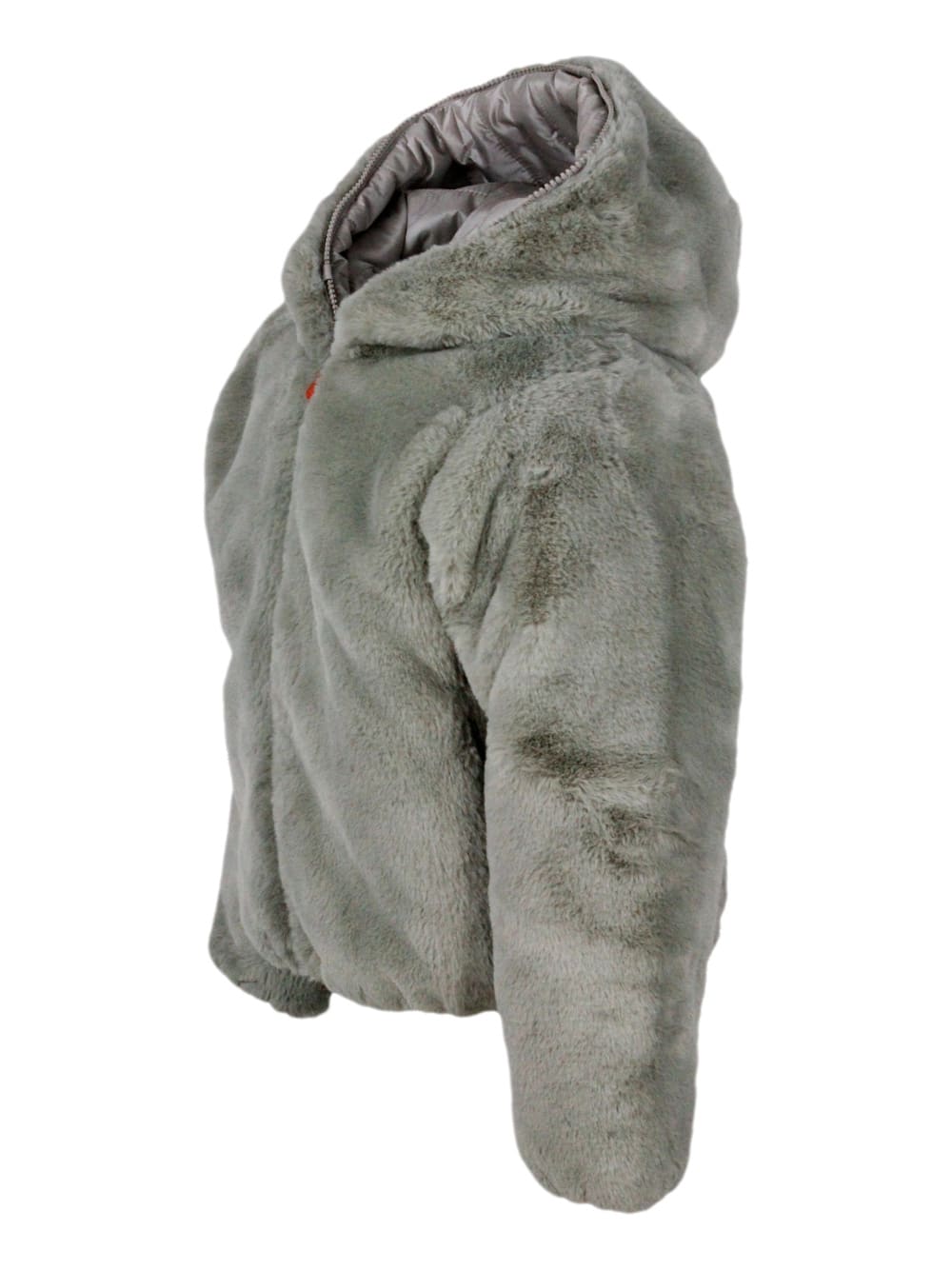 Save The Duck Chloe Reversible Down Jacket In Faux Fur With Hood With Animal Free Padding With Animal Free Padding In Greige