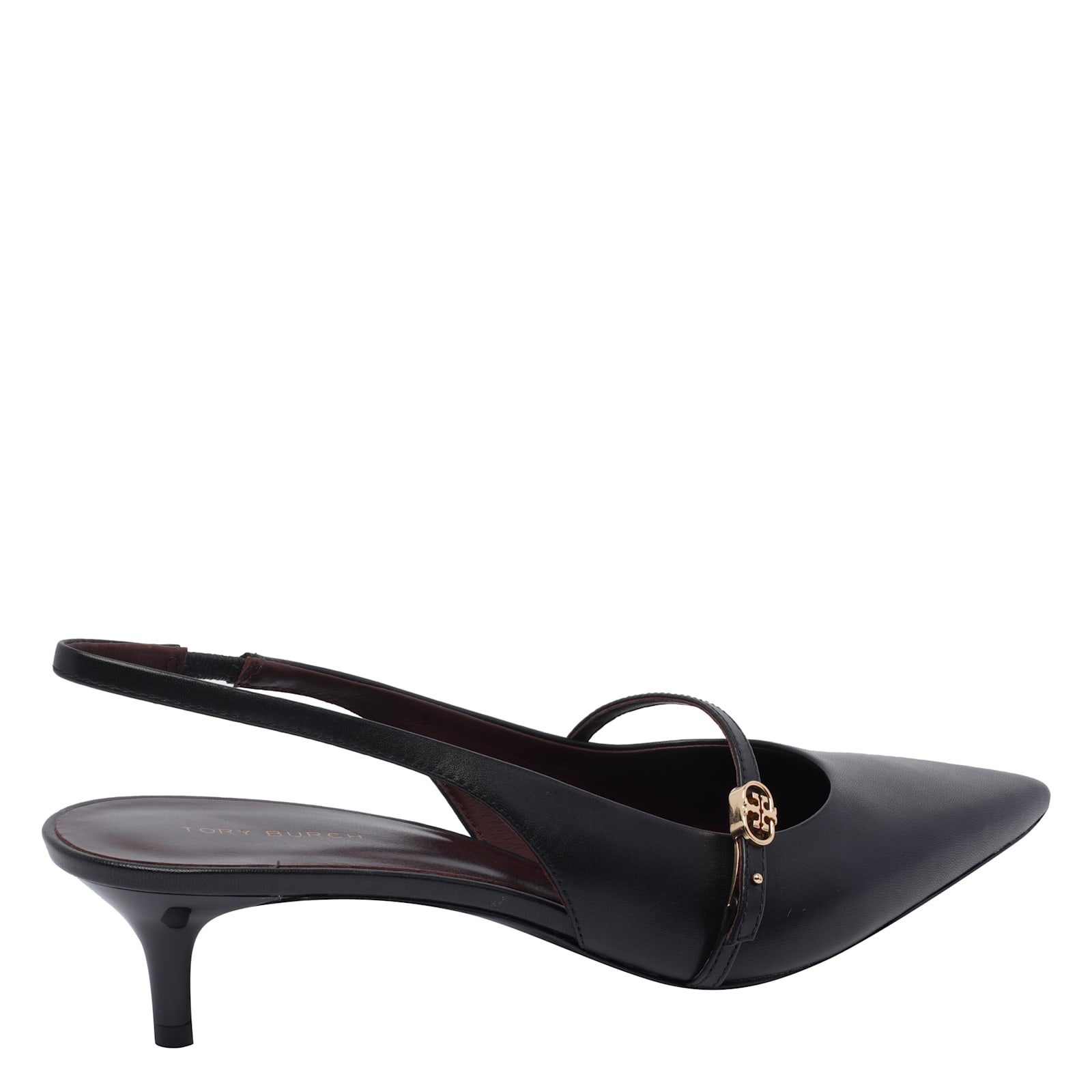 Tory Burch Double T Buckle Slingback Mary Jane Kitten Heel Pump In Black