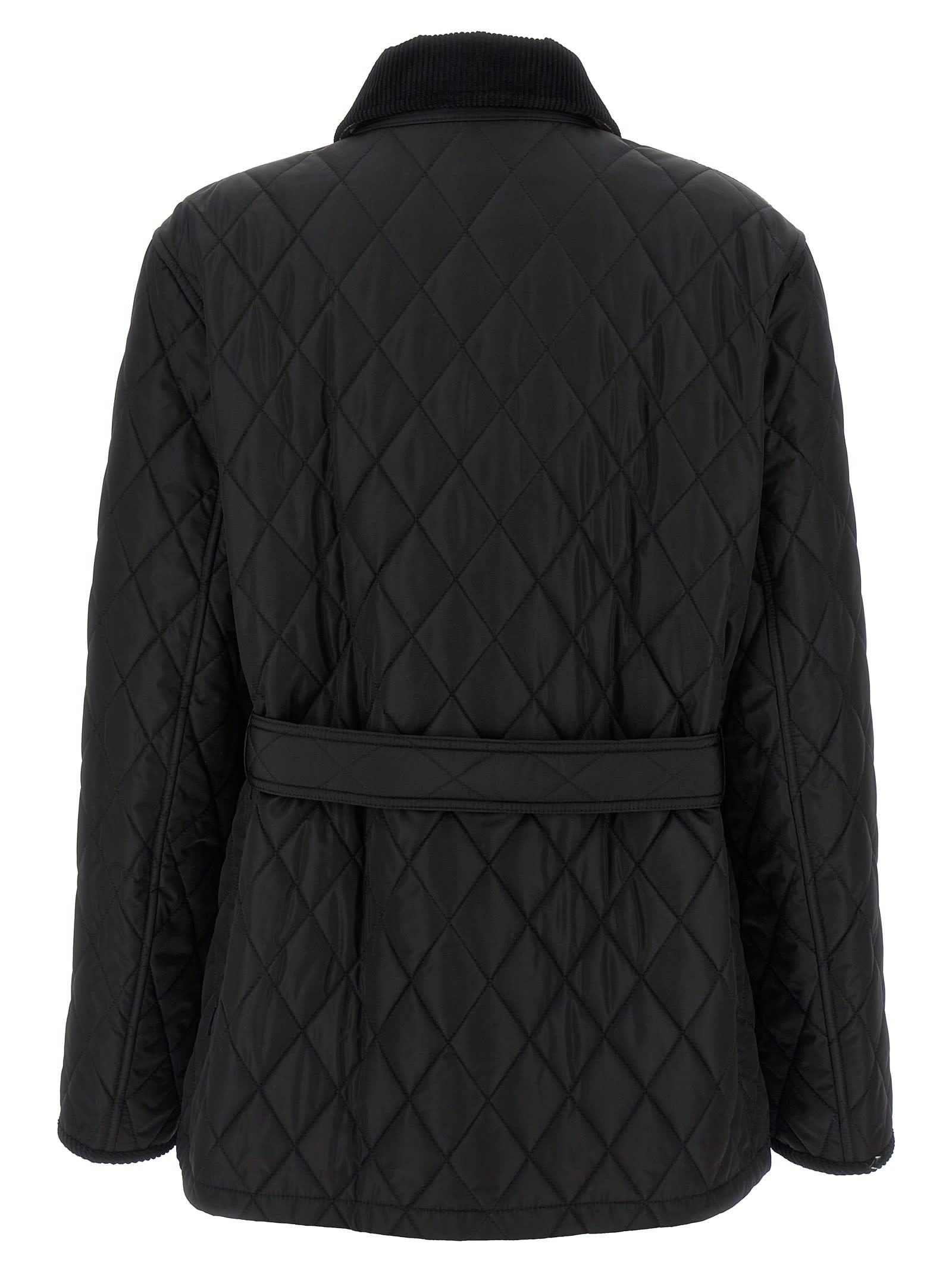 Burberry Women Black Nylon Belted Quilted Jacket In Black