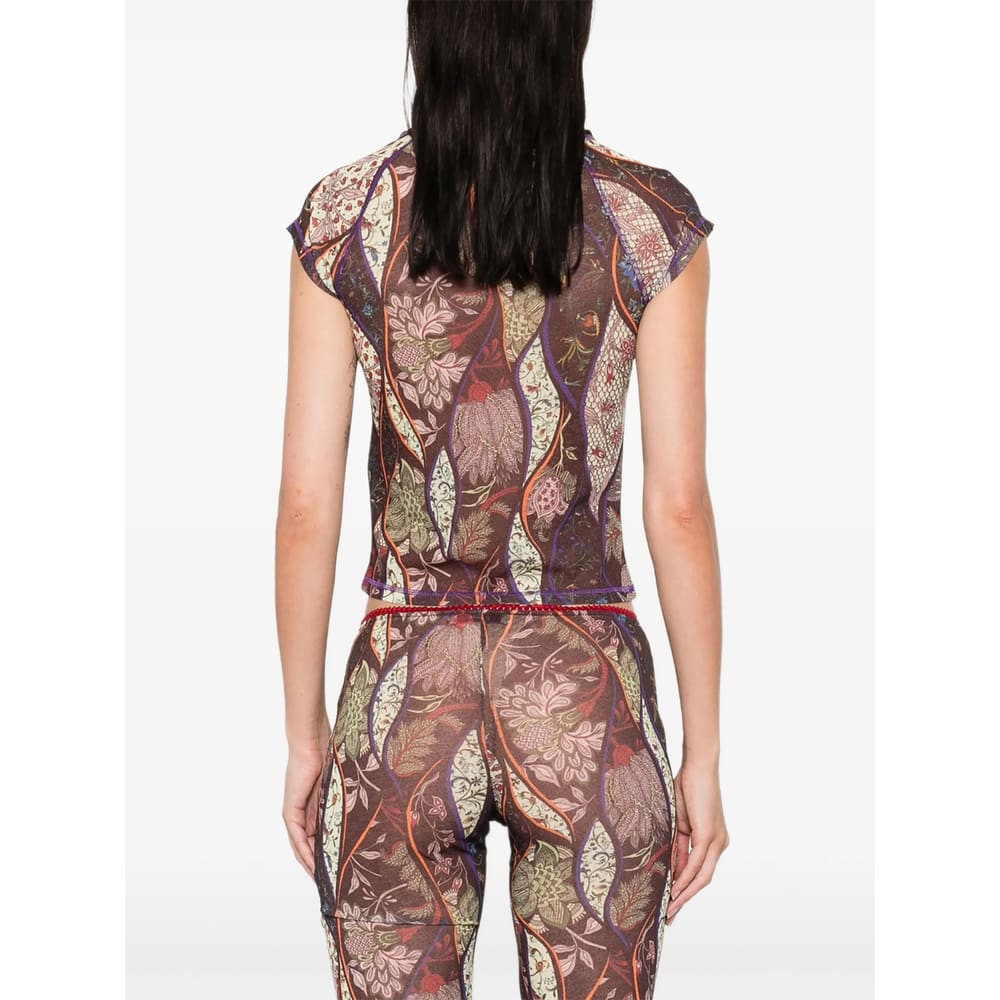 Siedres Floral-pattern Mesh Top In Purple