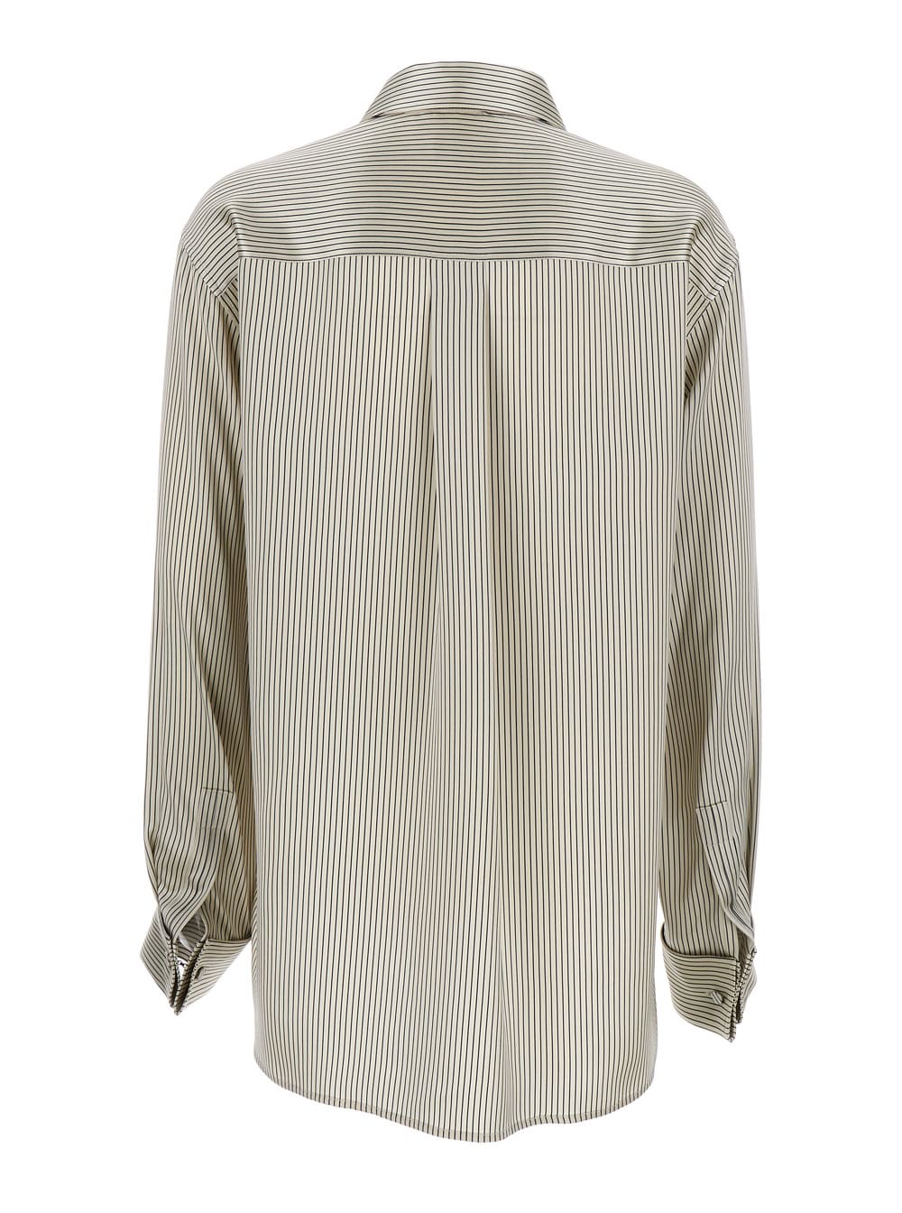 Shop Saint Laurent Grey Boyfriend Striped Shirt In Silk Woman