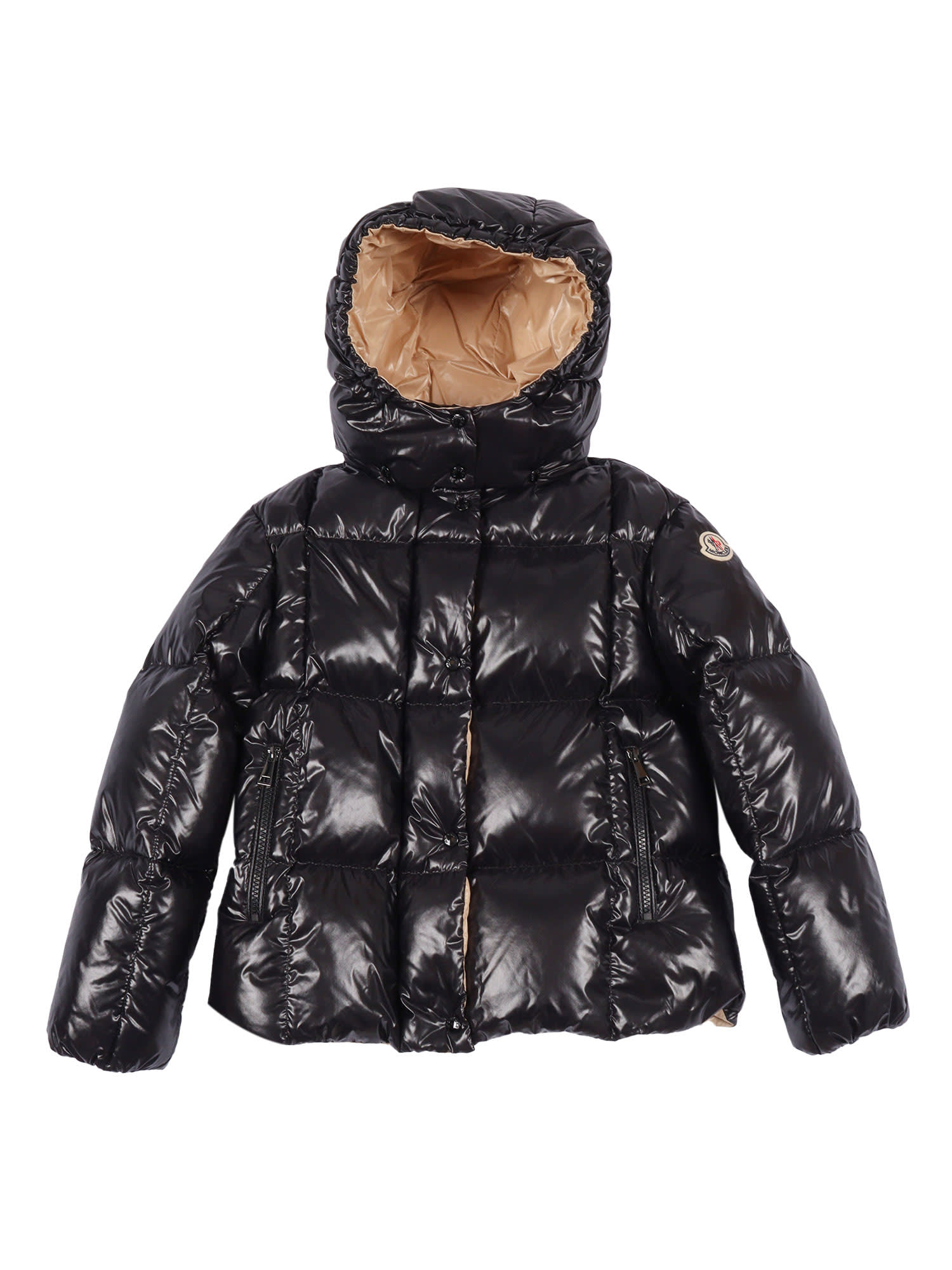 Moncler Black Parana Down Jacket For Girl With Logo In Black