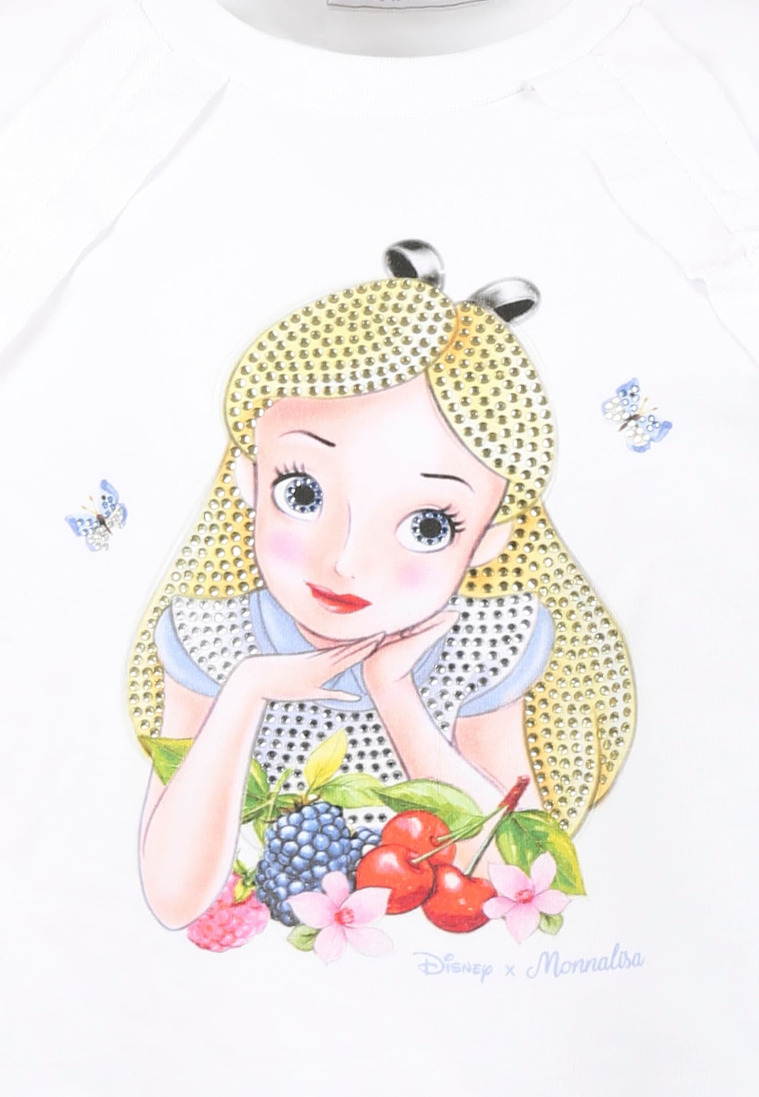 Monnalisa White Sweatshirt For Girl With Alice In Wonderland In White
