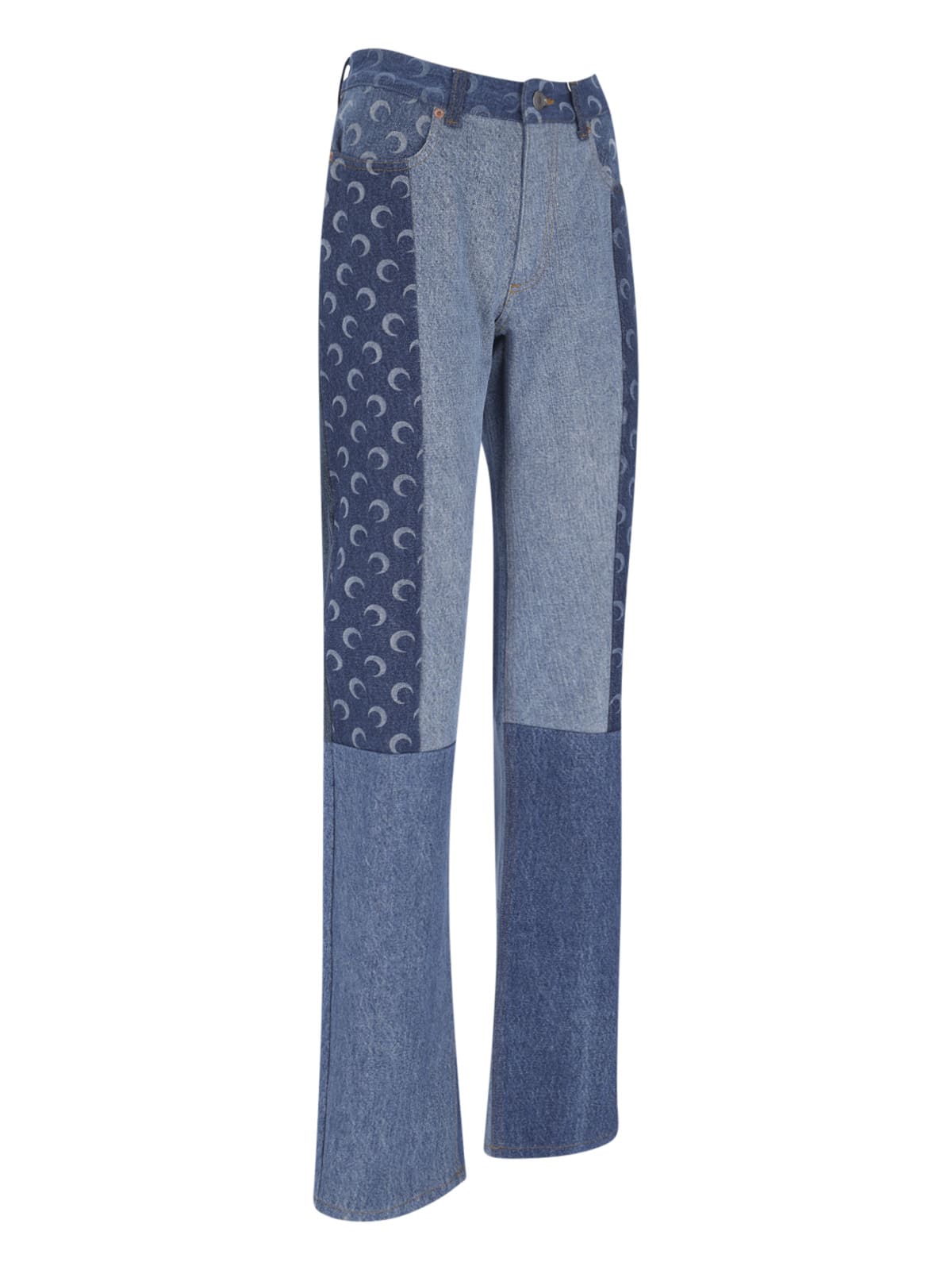 Shop Marine Serre Patchwork Straight Jeans In Blue