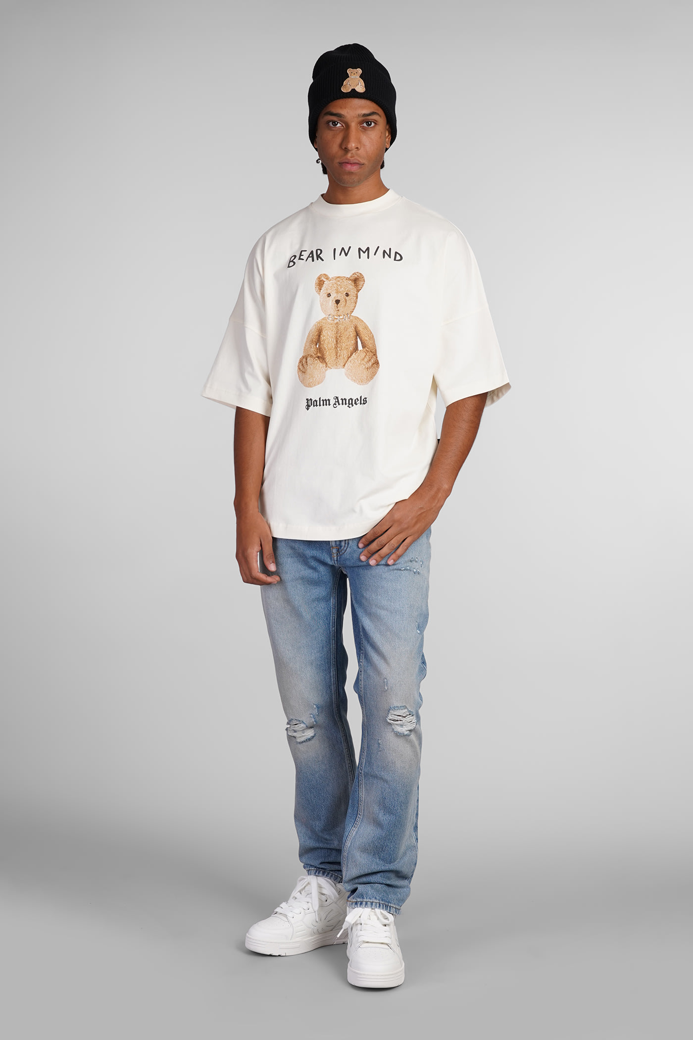 Shop Palm Angels T-shirt In Beige Cotton