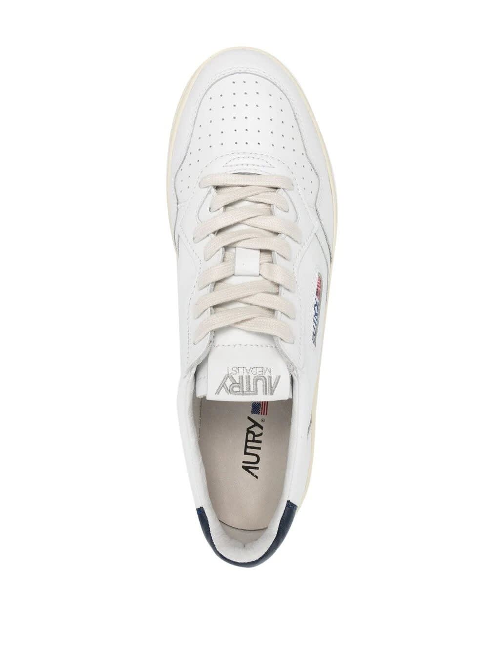 Shop Autry Medalist Low Sneakers In White And Navy Blue Leather In Black