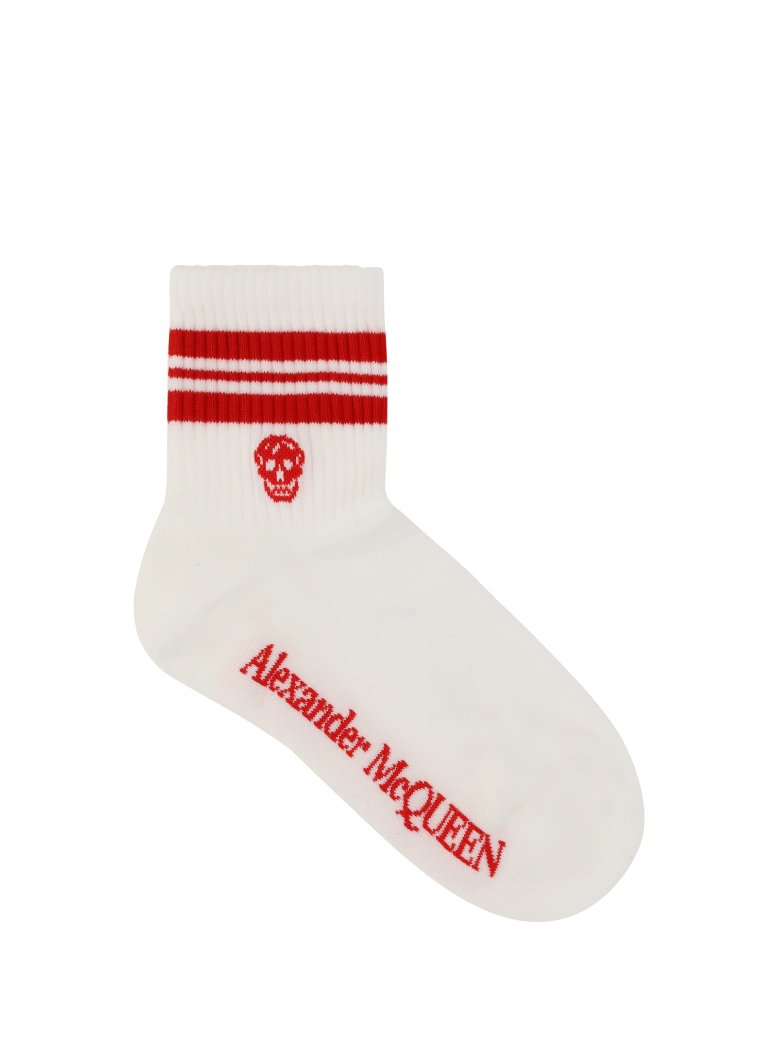 Shop Alexander Mcqueen Skull Socks In White/red