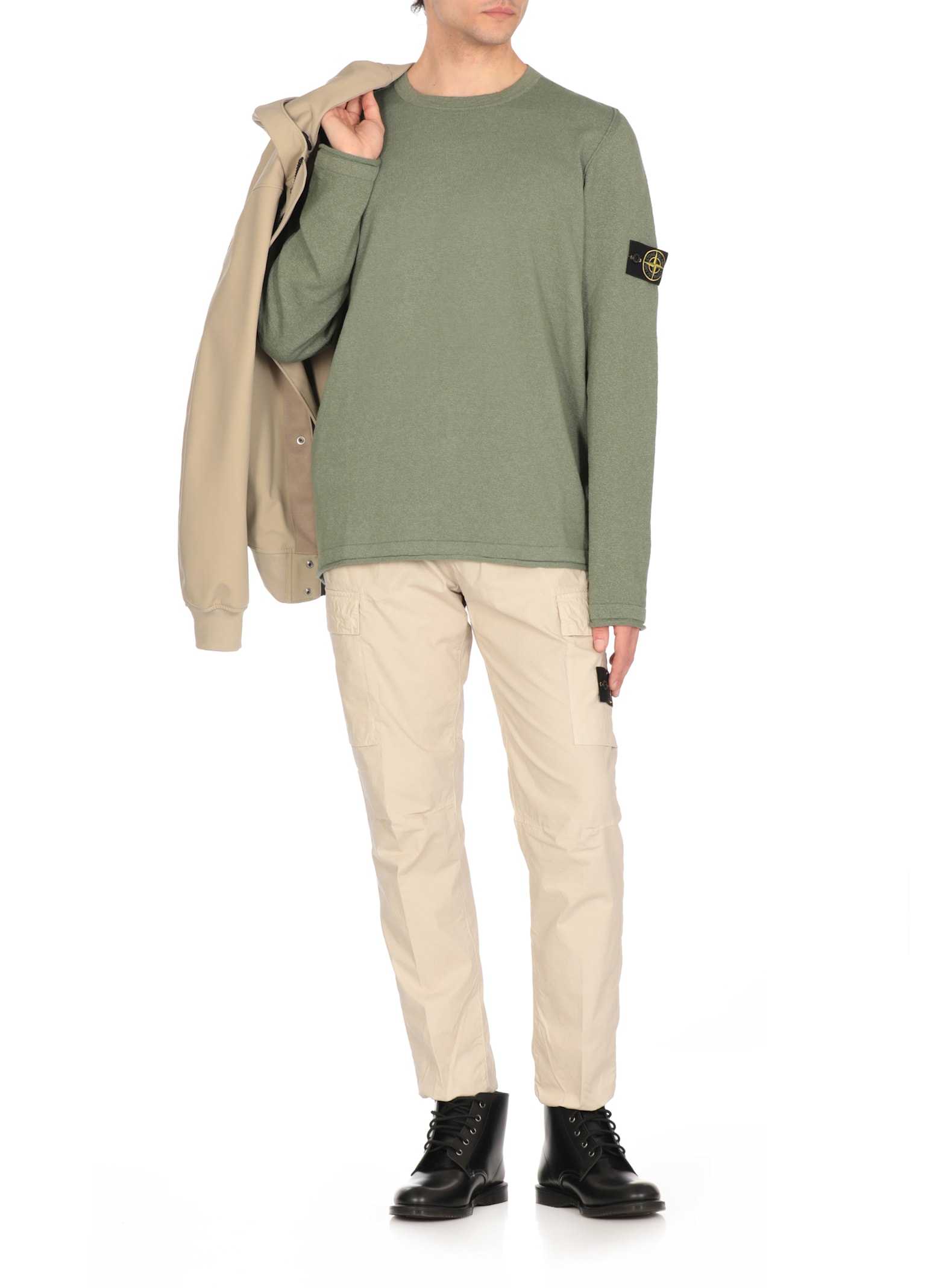Stone Island Malfilé Cotton Fleece Sweatshirt In Green