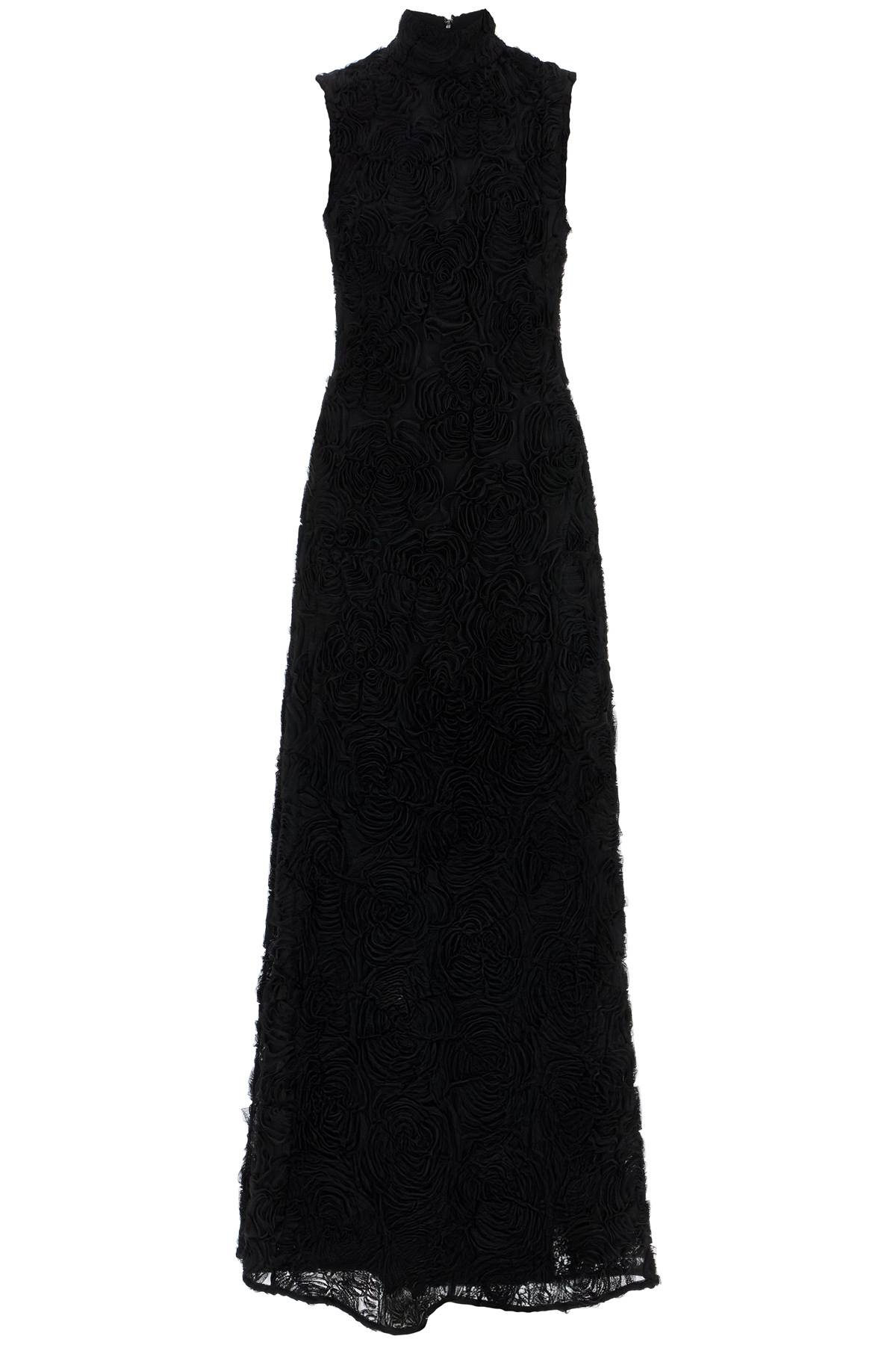 Rotate by Birger Christensen Black Maxi Dress In Recycled Polyester Floral Mesh