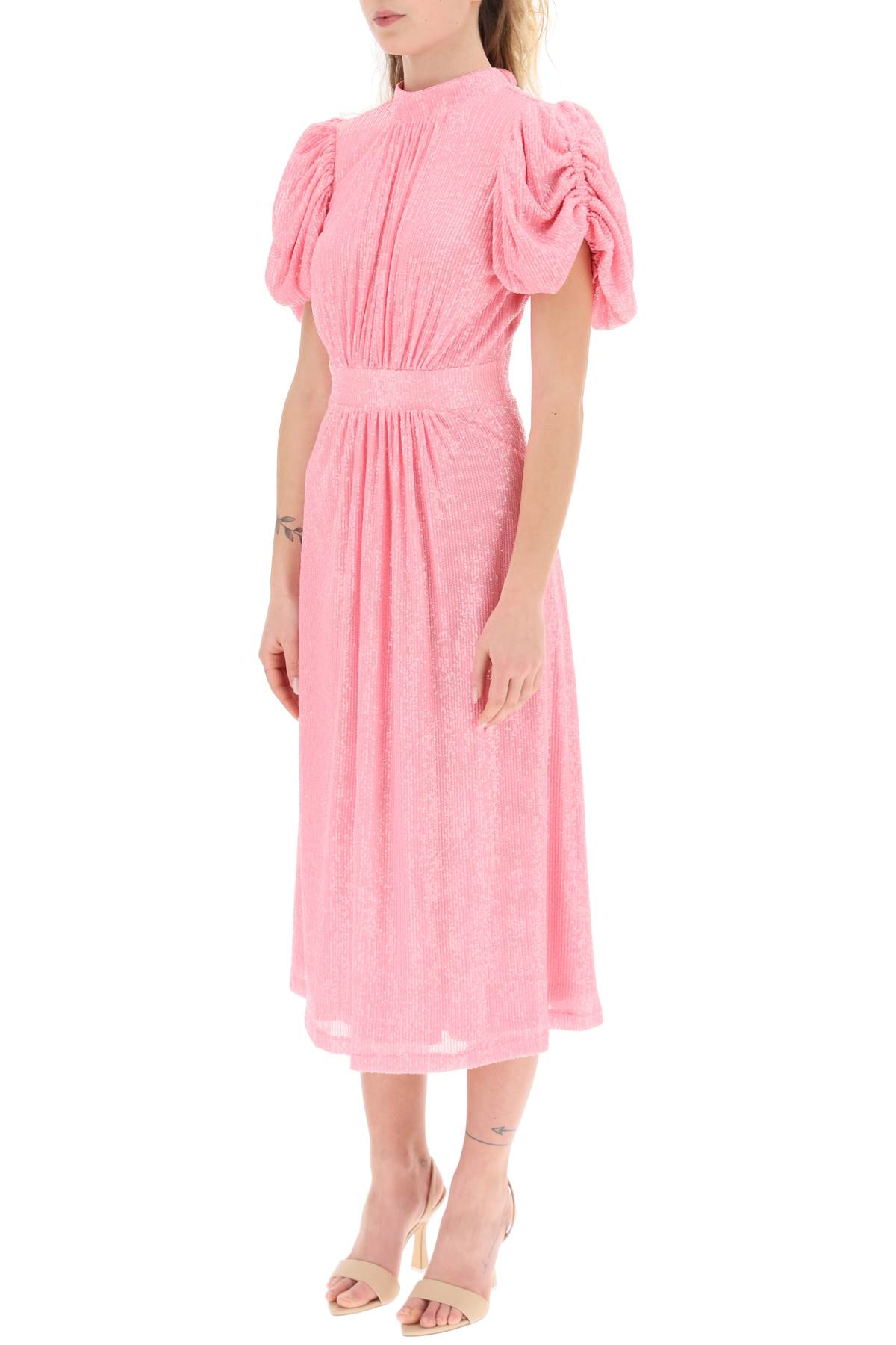Shop Rotate Birger Christensen Noon Puff Sleeve Sequined Dress In Begonia Pink (pink)