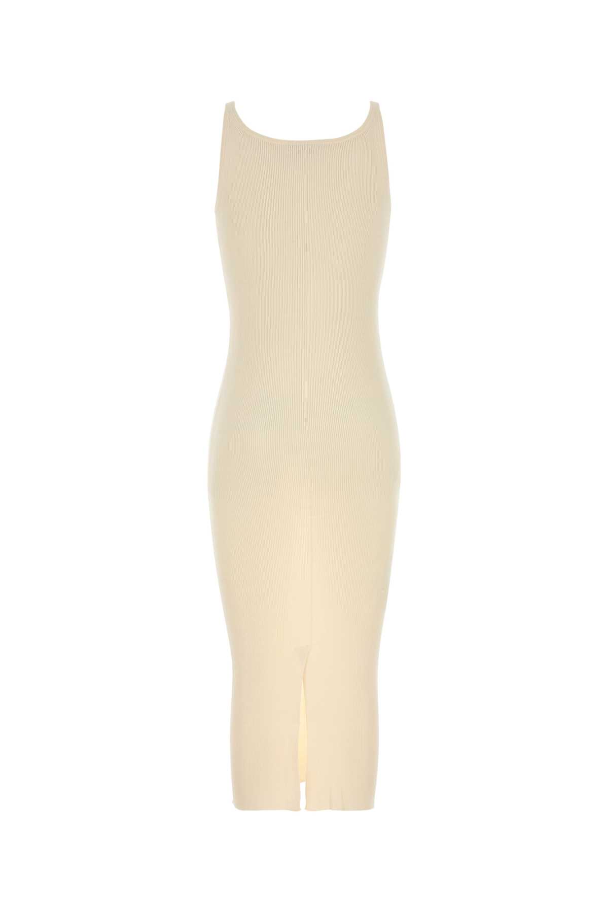 Prada Silk Ribbed Midi Dress In Neutral