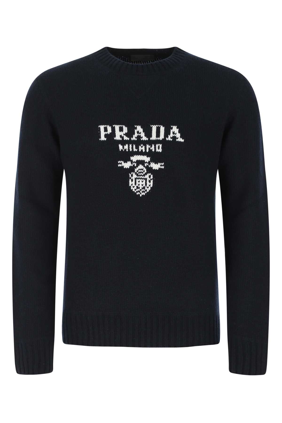 Shop Prada Midnight Blue Wool Blend Sweater In F0008