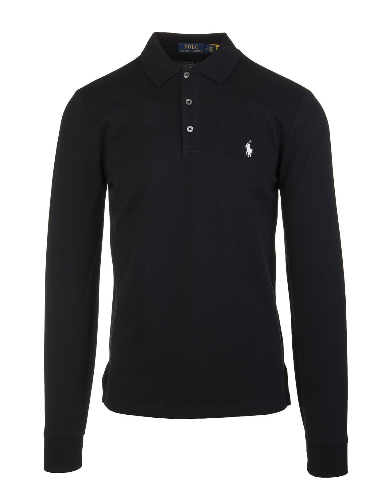 Ralph Lauren Black Long Sleeve Polo In Pique With White Pony