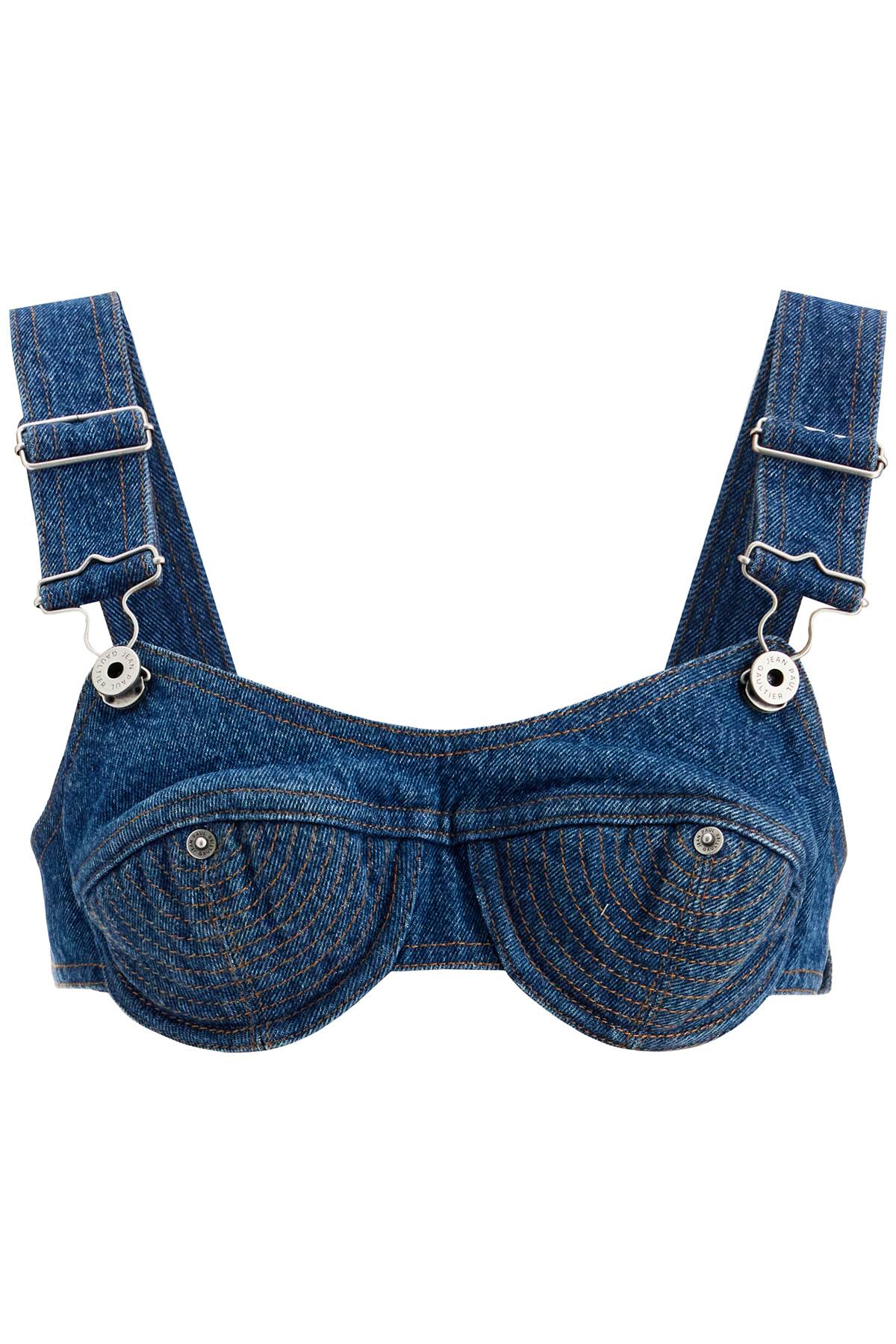 Shop Jean Paul Gaultier Denim Overall Bralette With Buck In Vintageblue (blue)