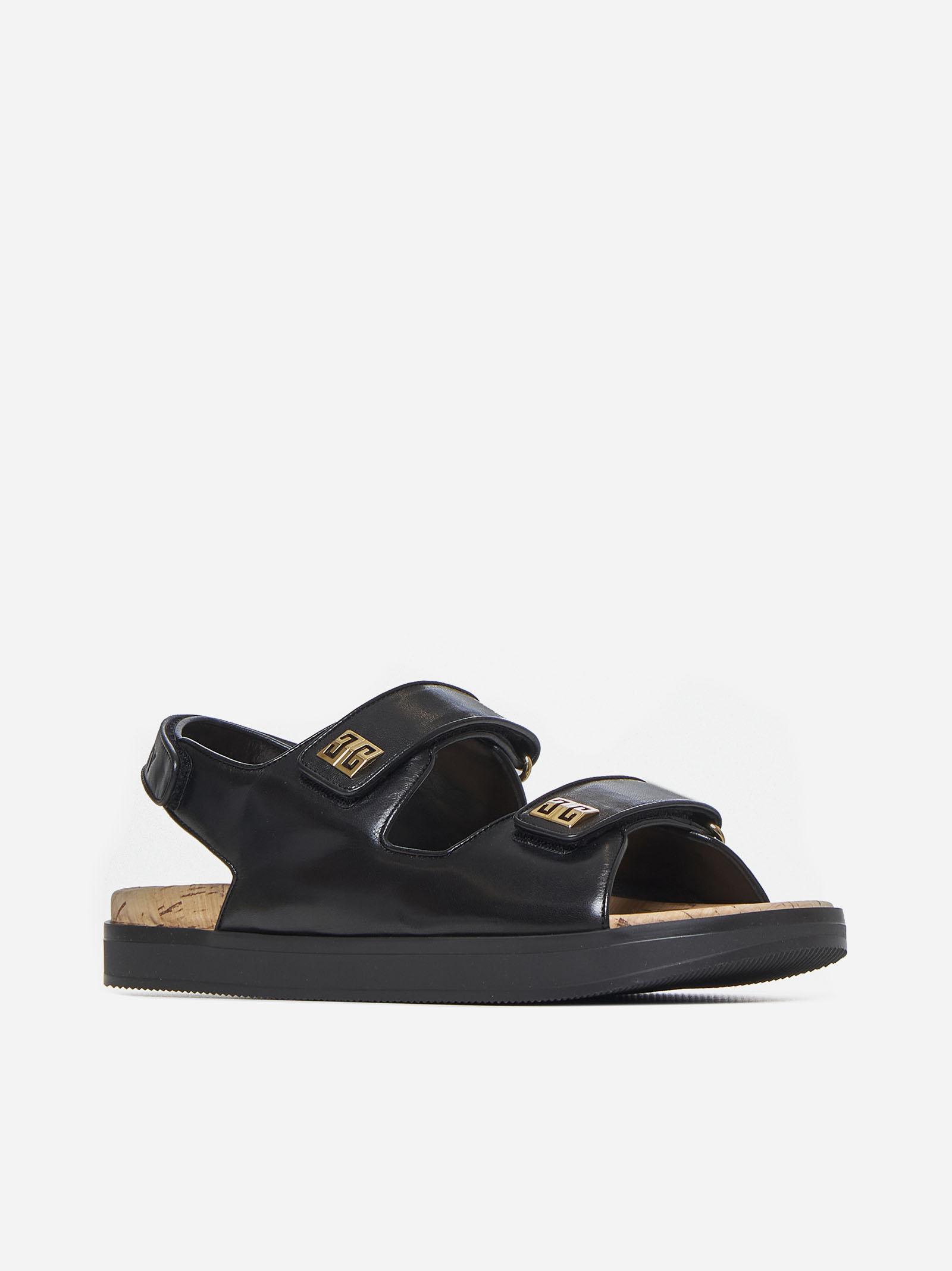 Shop Givenchy 4g Leather Flat Sandals In Black