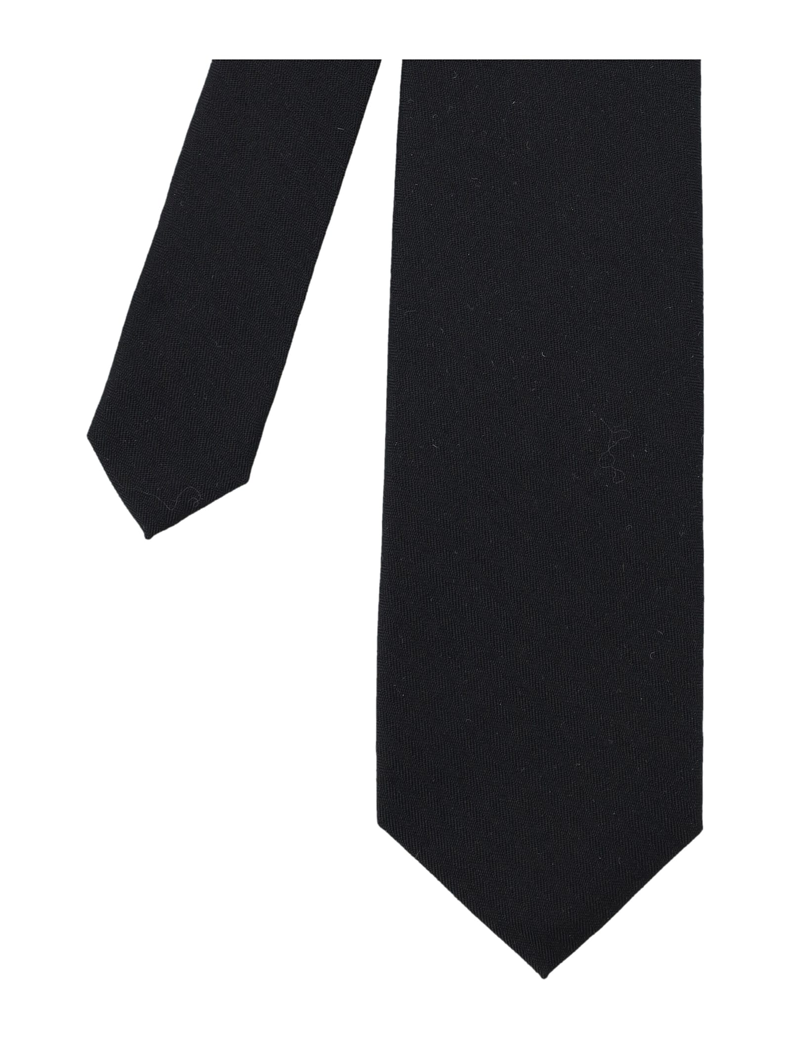 Auralee Wool Herringbone Tie Pointed Tips In Black