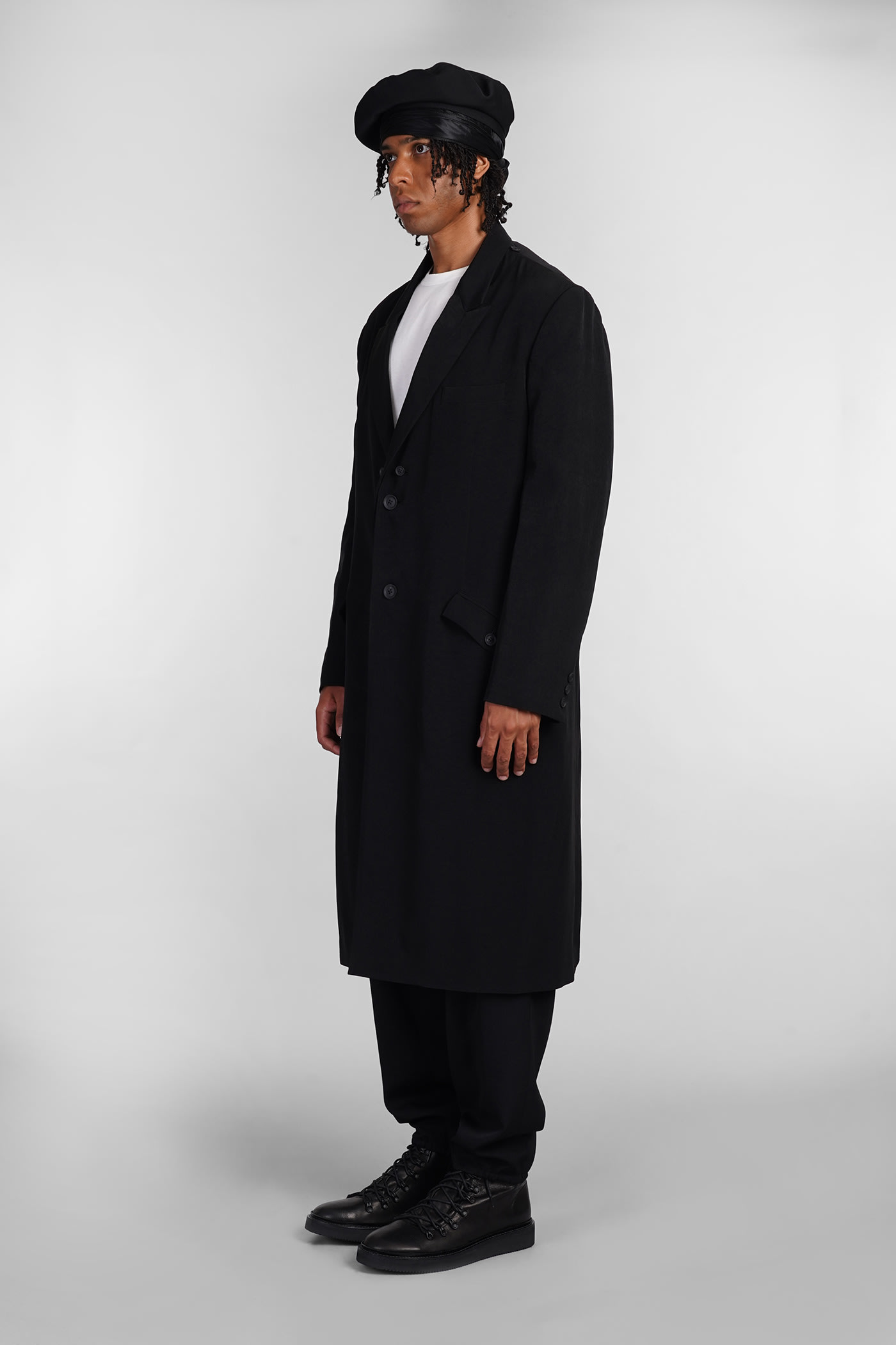 Shop Yohji Yamamoto Coat In Black Triacetate