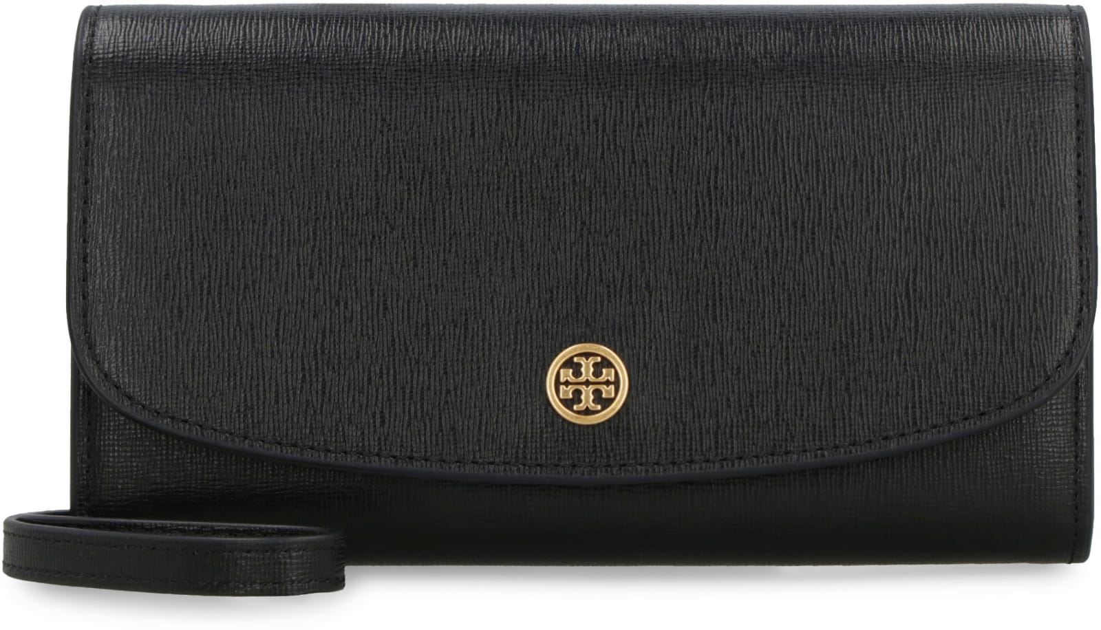 Shop Tory Burch Robinson Leather Wallet On Chain In Black