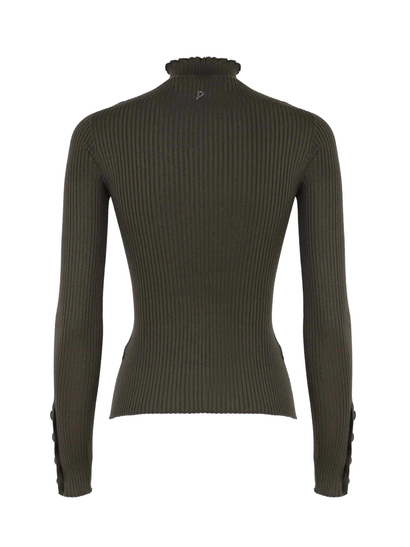 Shop Dondup Fitted Turtleneck With Buttons On The Sleeves In Verde