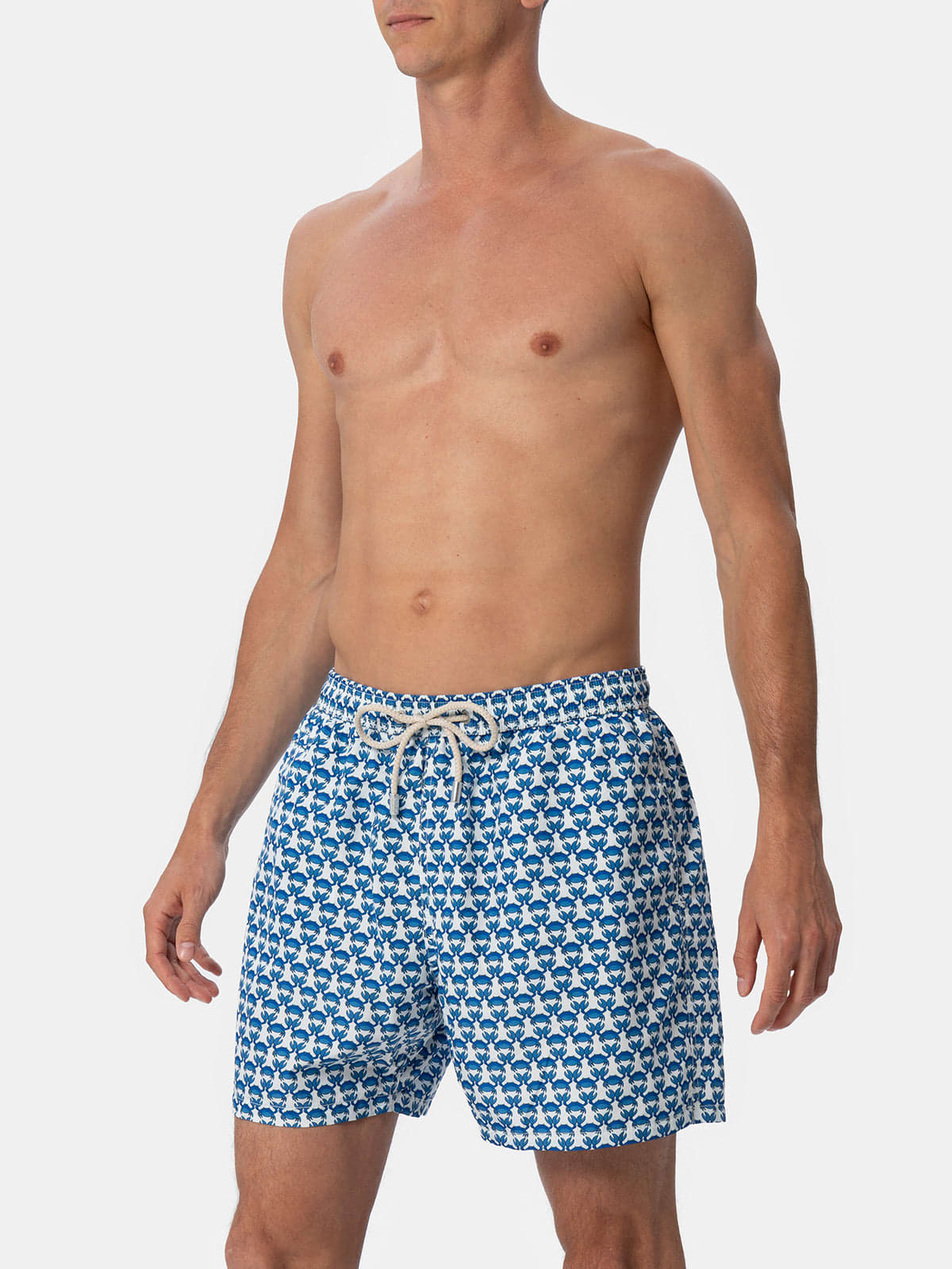 Mc2 Saint Barth Man Lightweight Fabric Swim-shorts Lighting Micro Fantasy With Crab Print In White