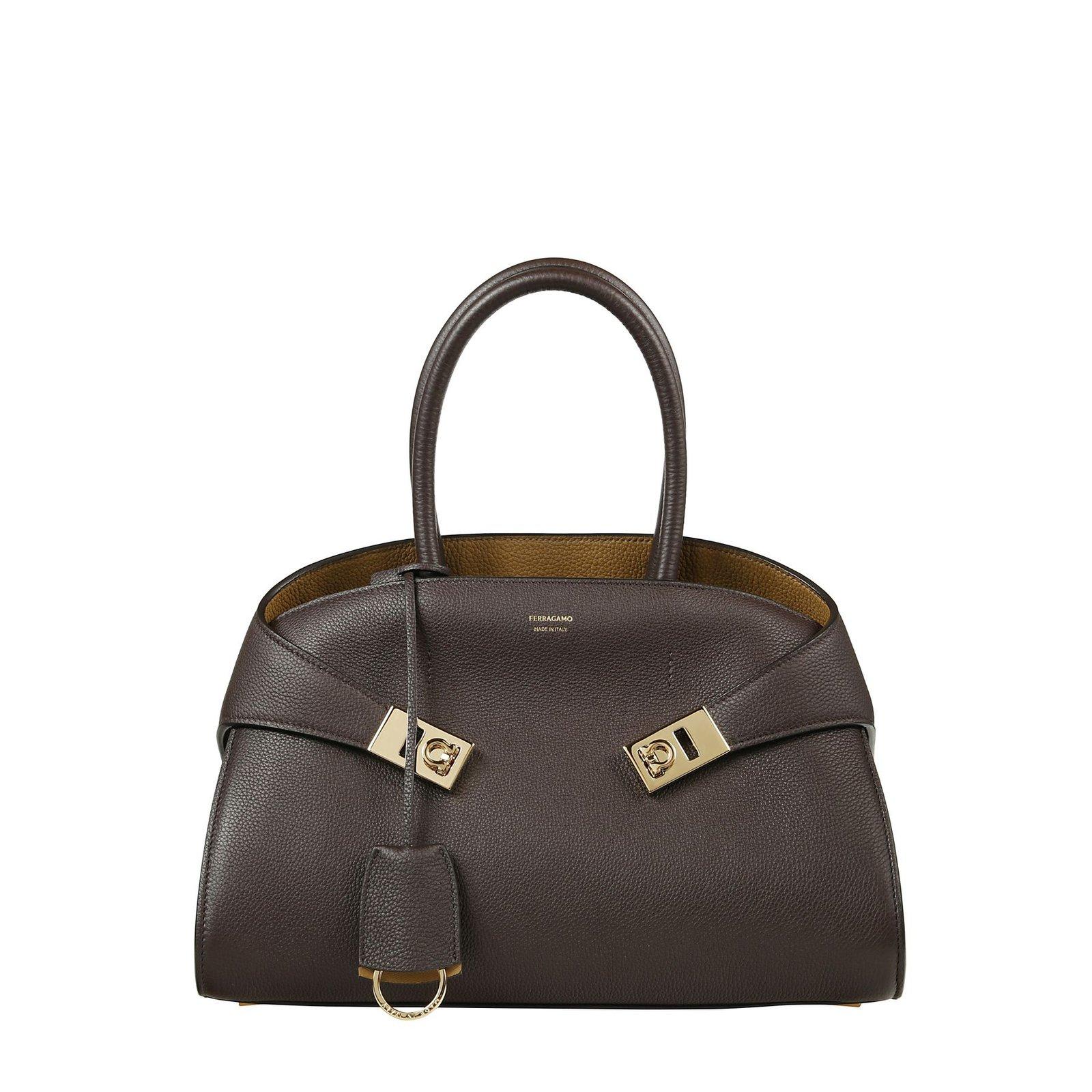 Shop Ferragamo Hug Bicolor Handbag In Testa Di Moro