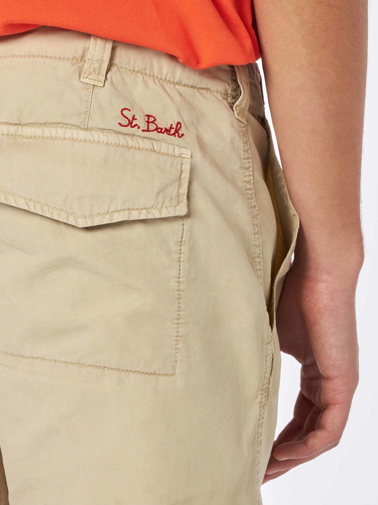 Shop Mc2 Saint Barth Man Beige Bermuda With Side Pockets In Brown