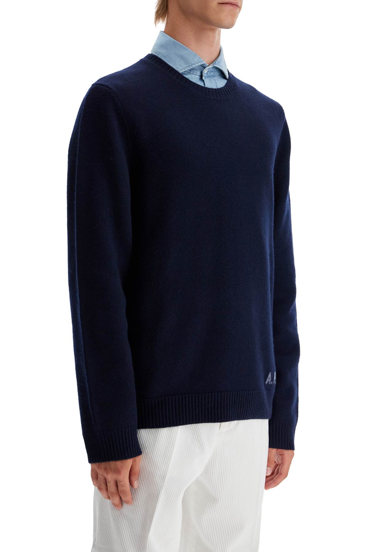 Shop Apc Compact Wool Edward Pullover Sweater In Dark Navy (blue)