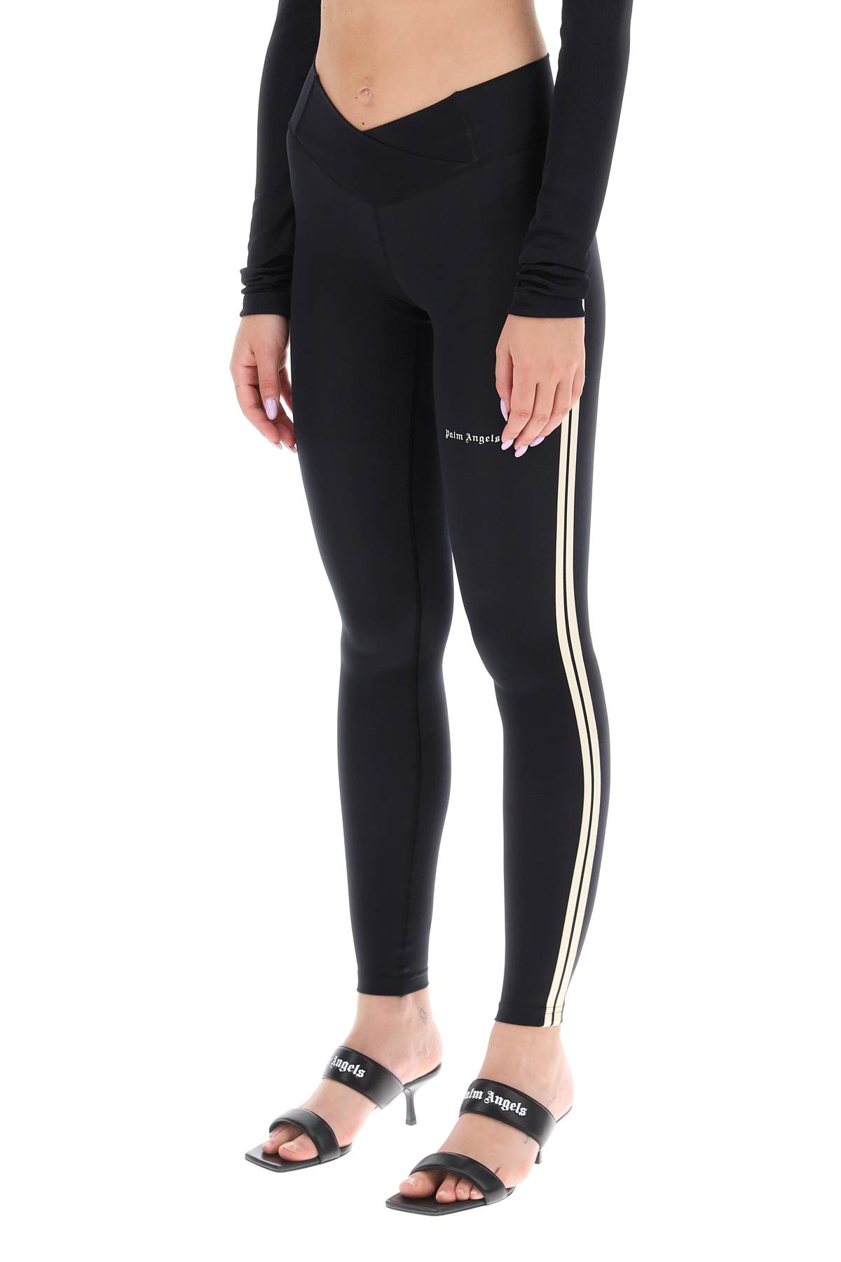 Shop Palm Angels Leggings With Contrasting Side Bands In Black White (black)