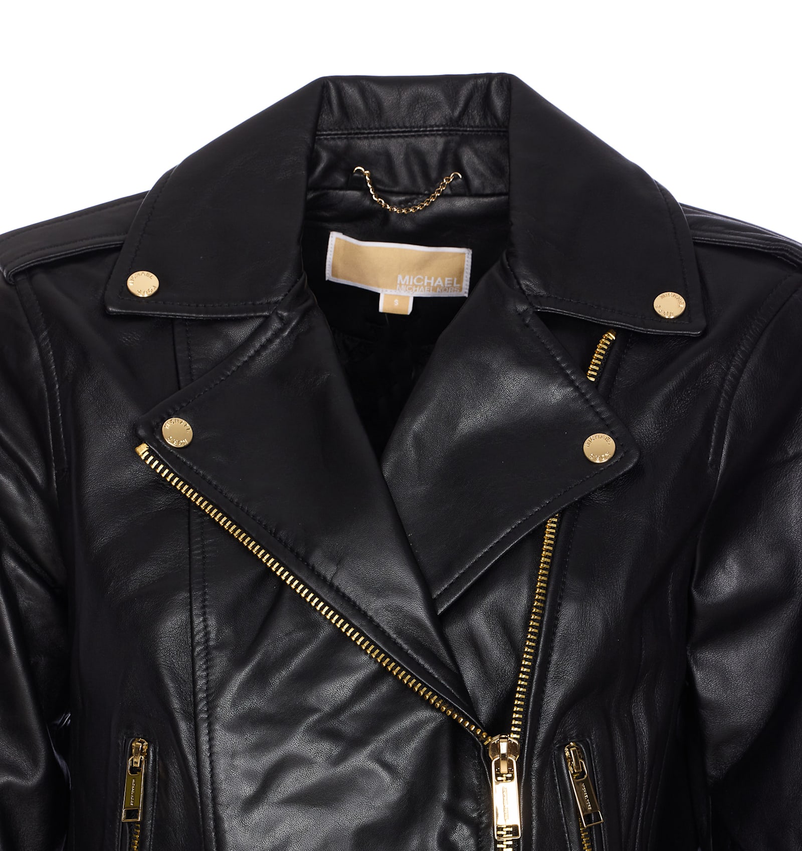 Michael Kors Leather Moto Jacket In Black