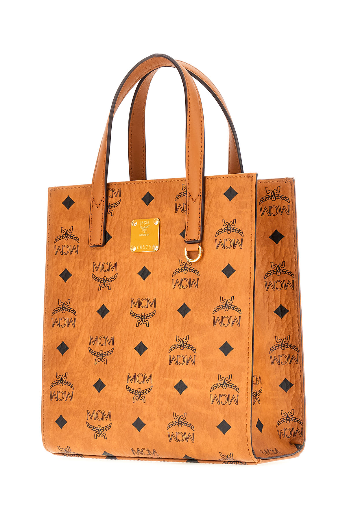 Shop Mcm Printed Synthetic Leather Medium Aren Handbag In Co