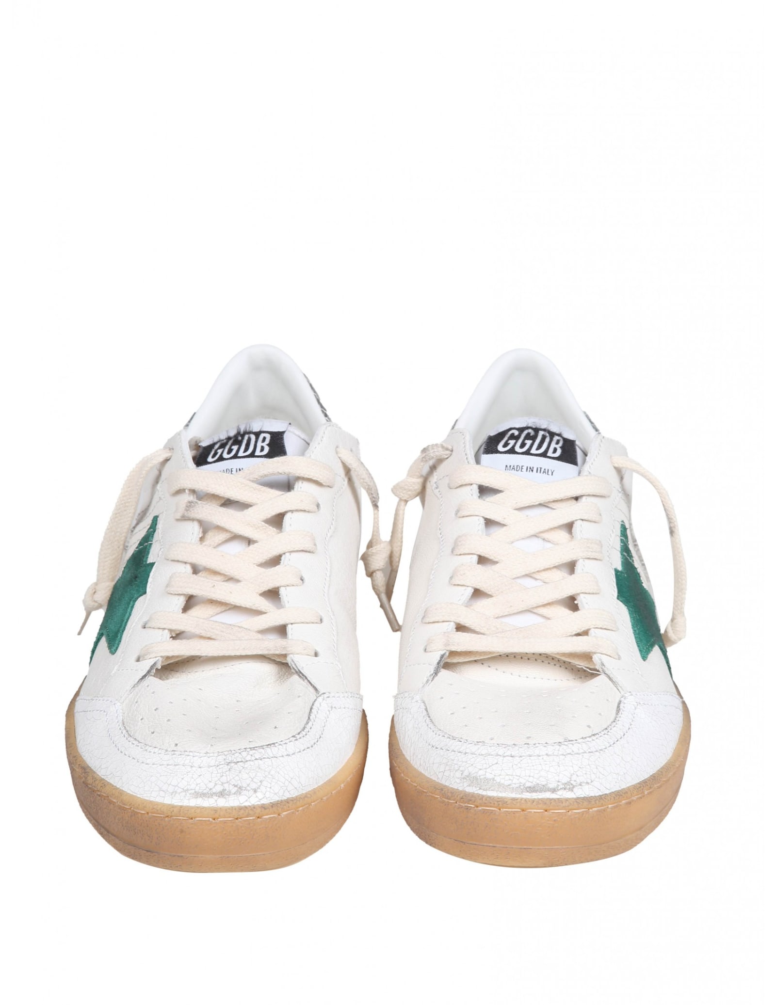 Shop Golden Goose Ball Star In White And Green Nappa