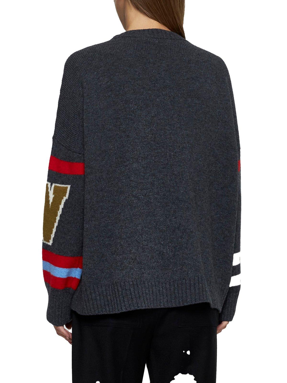 Shop Weekend Max Mara Logo Intarsia Crewneck Jumper In Grey