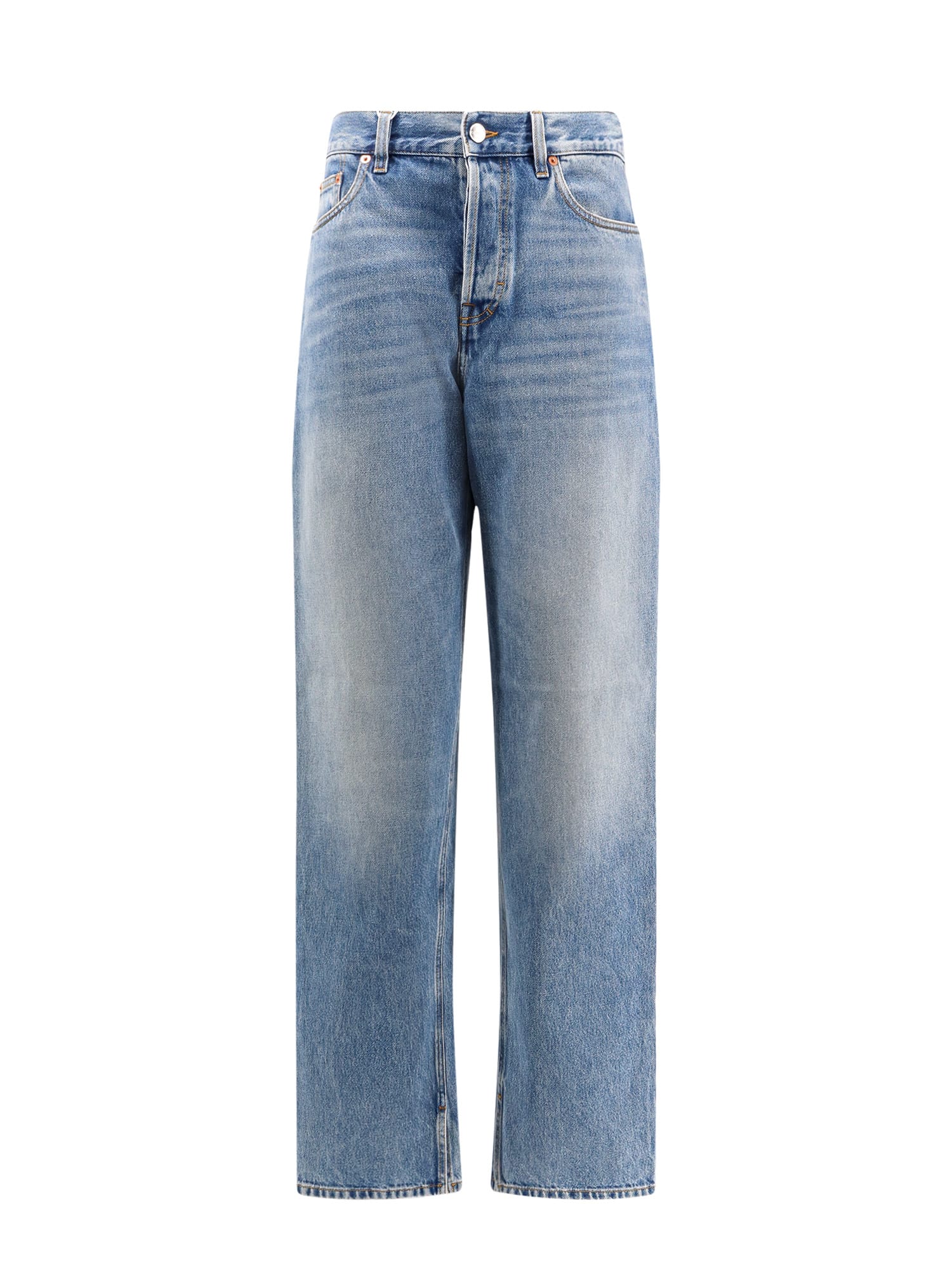 Gucci Logo Patch Faded Jeans In Blue