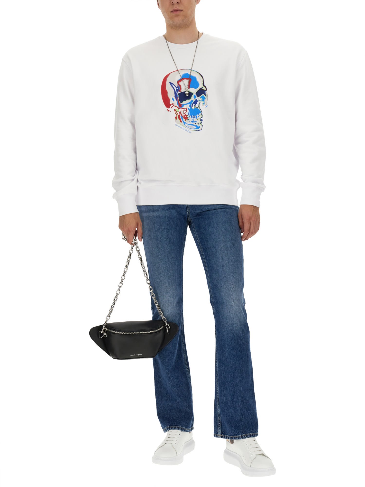 Alexander Mcqueen Men's Skull Sweatshirt In Bianco